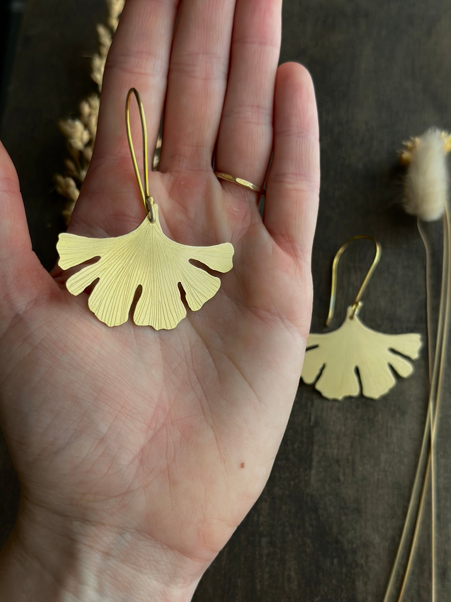 Handsawn Gingko Drop Earrings