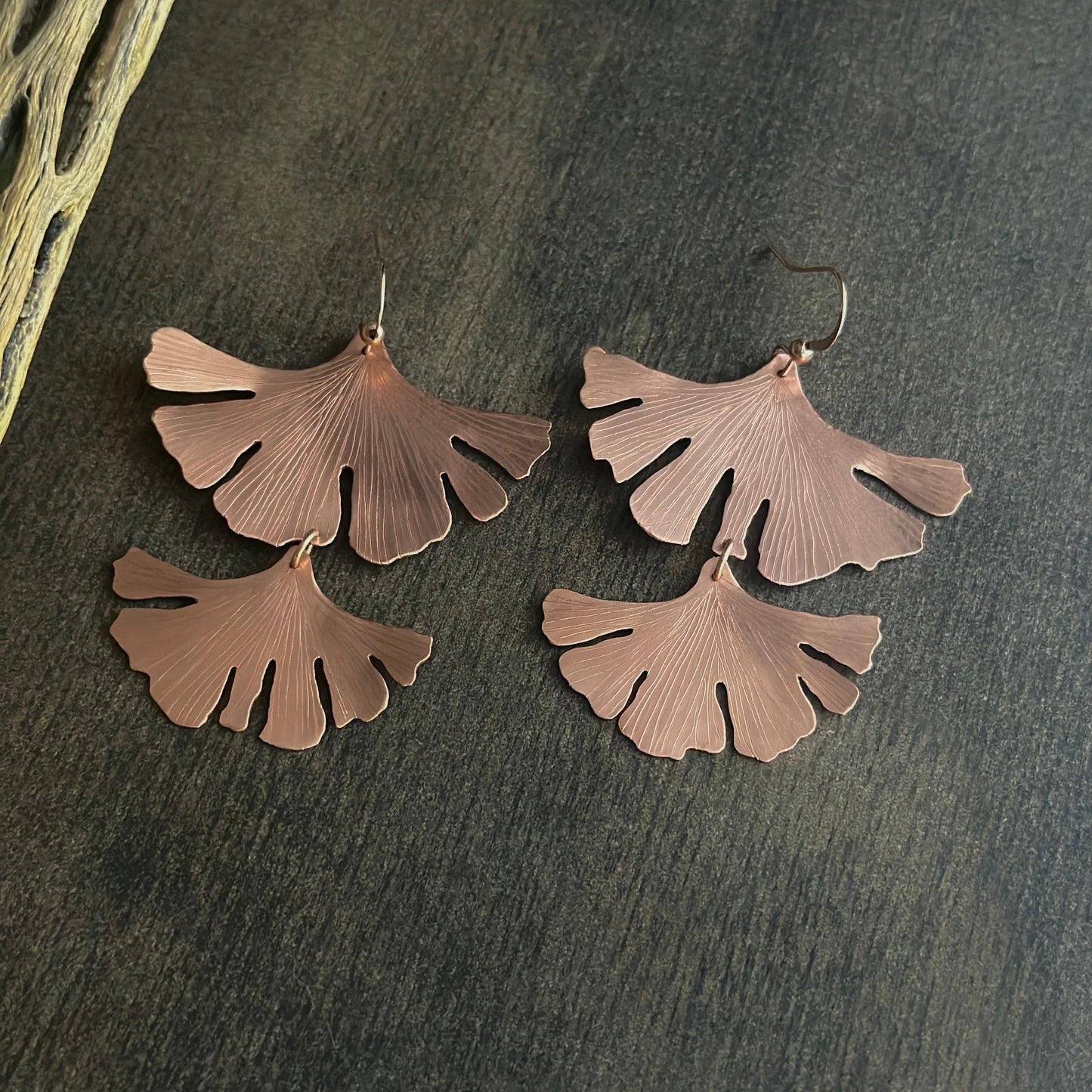 Handsawn Double Gingko Earrings
