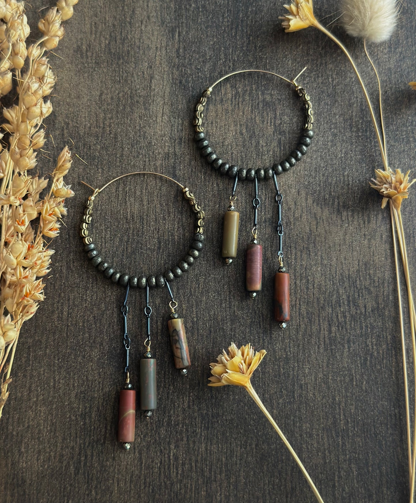 Picasso Jasper & Pyrite Fringe Hoops
