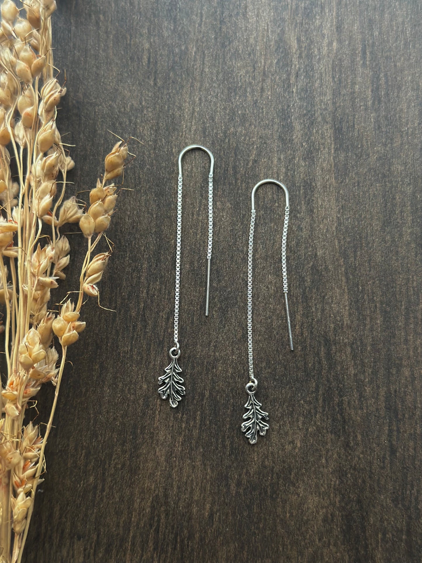 Oak Leaf Threader Earrings
