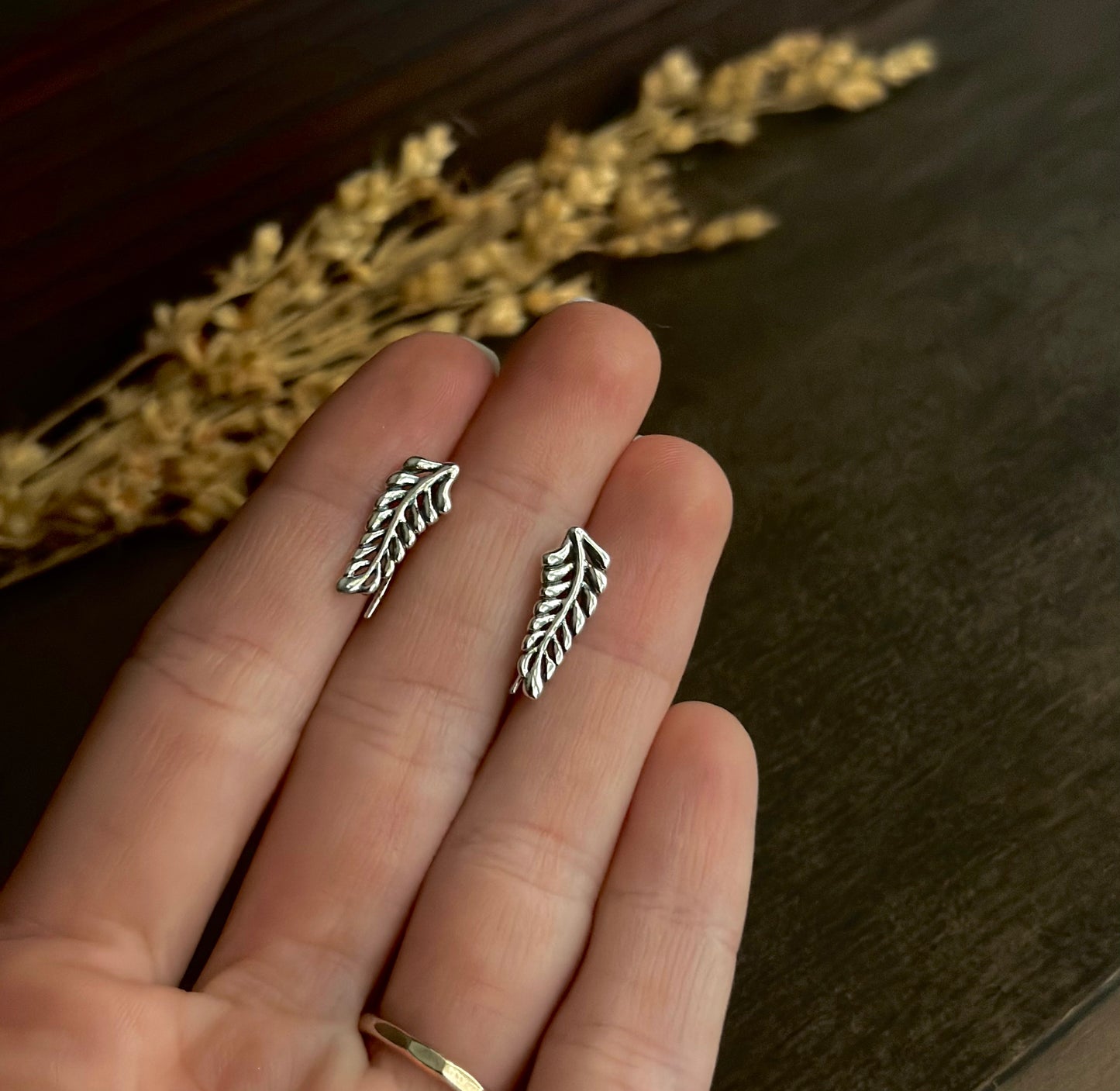 Fern Sprig Ear Climbers (Silver)