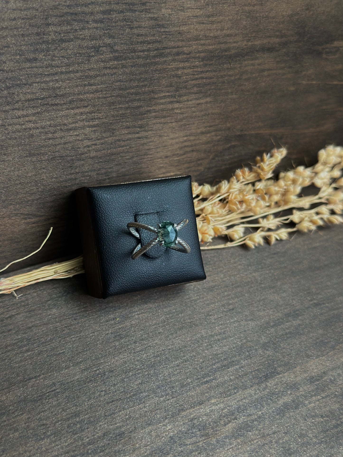 Moss Agate Crisscross Ring (size 5)