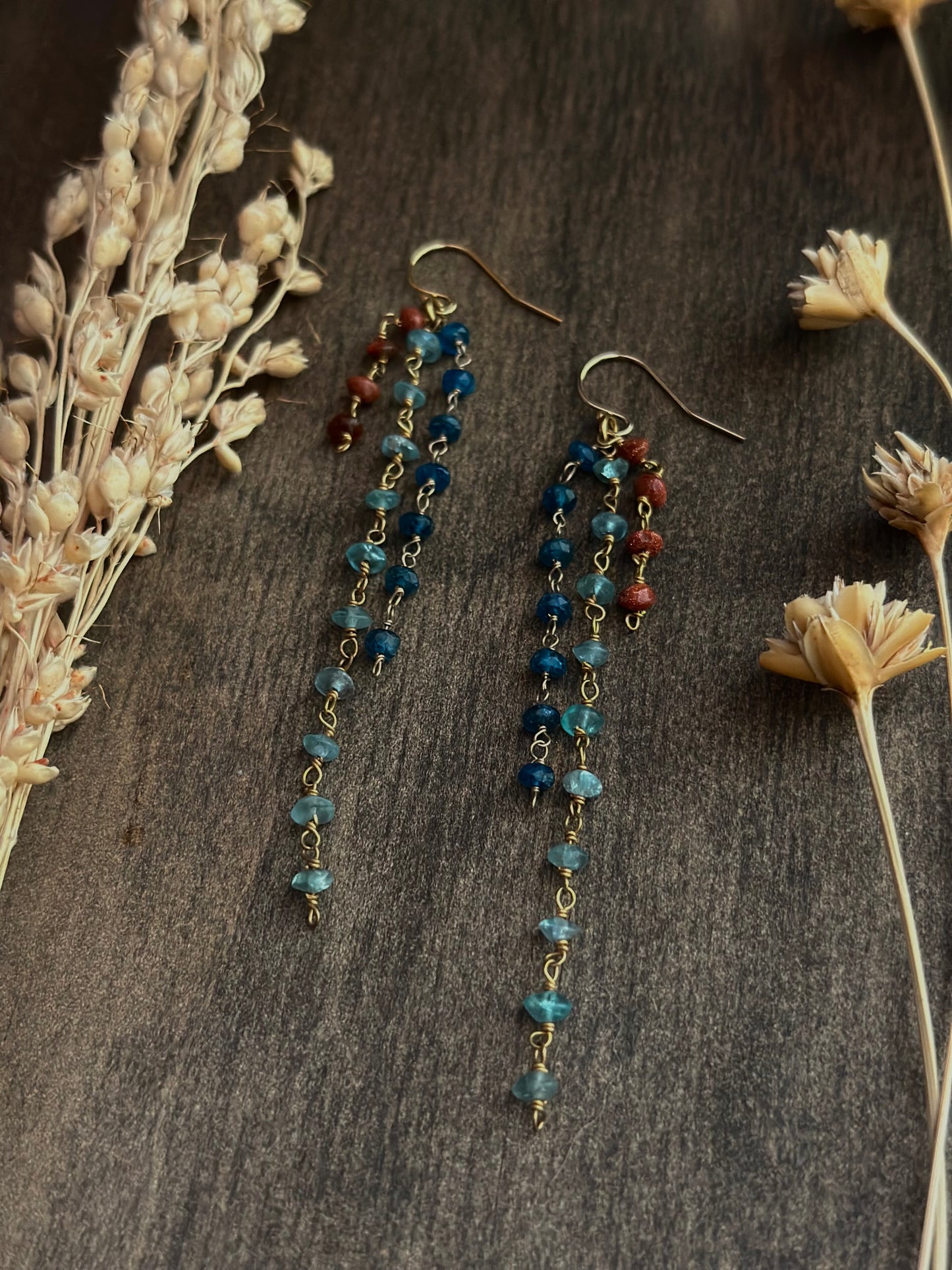 Apatite l Blue Topaz l Goldstone Earrings