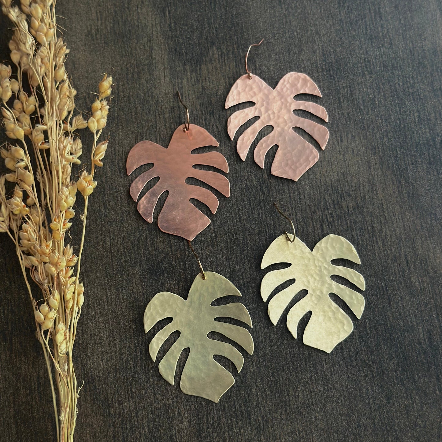 Handsawn Monstera Earrings