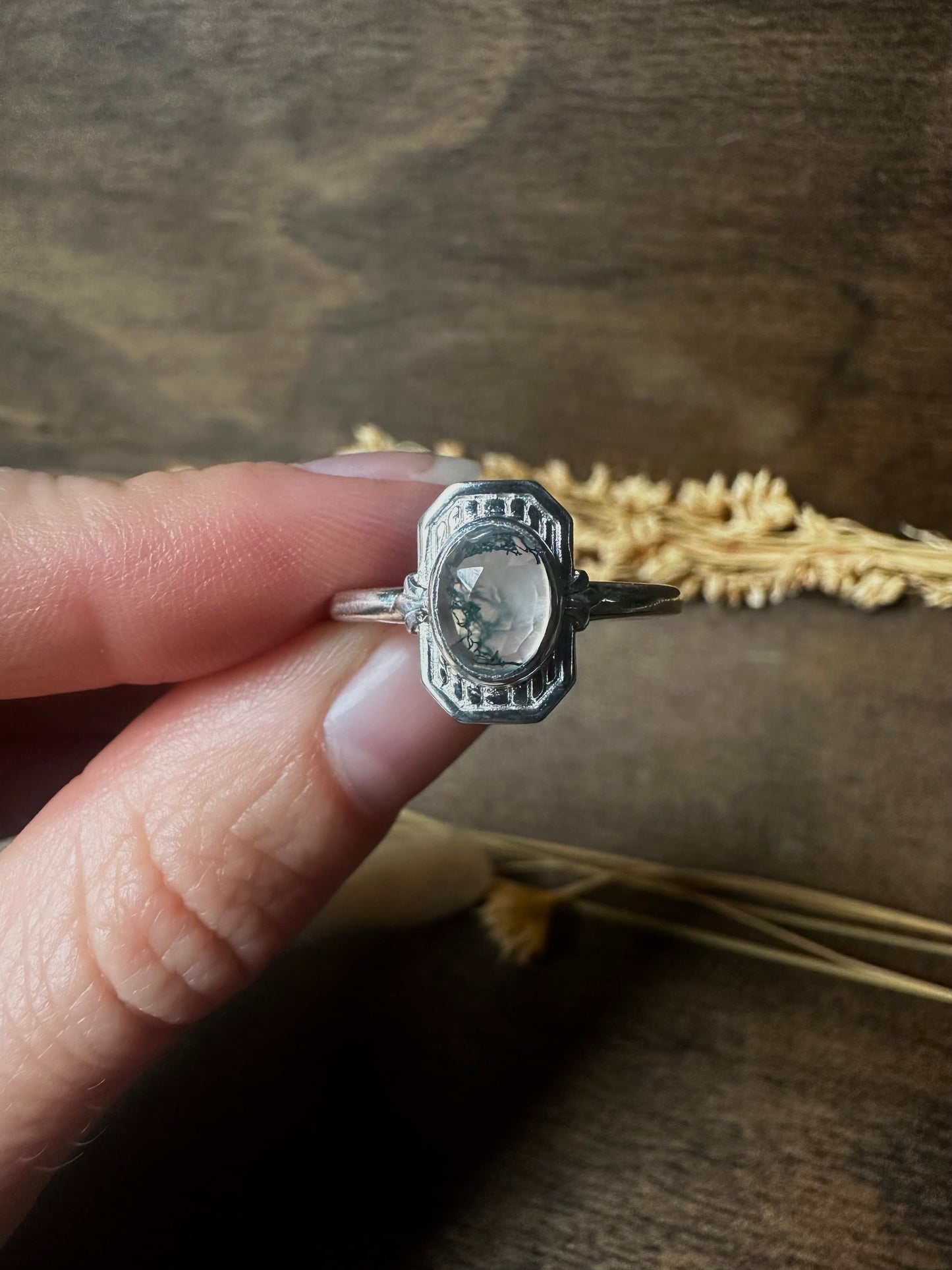 Moss Agate Oval Ring (size 7)