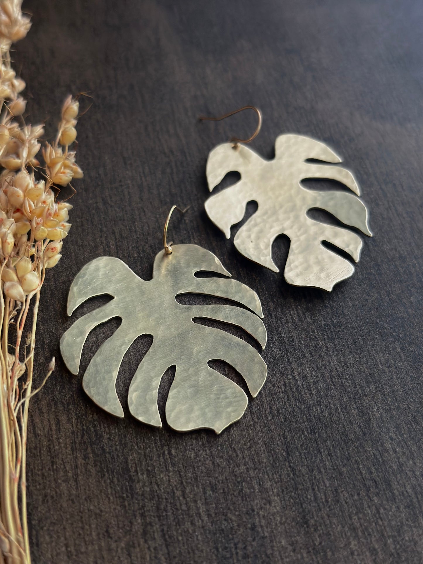 Handsawn Mismatch Monstera Earrings