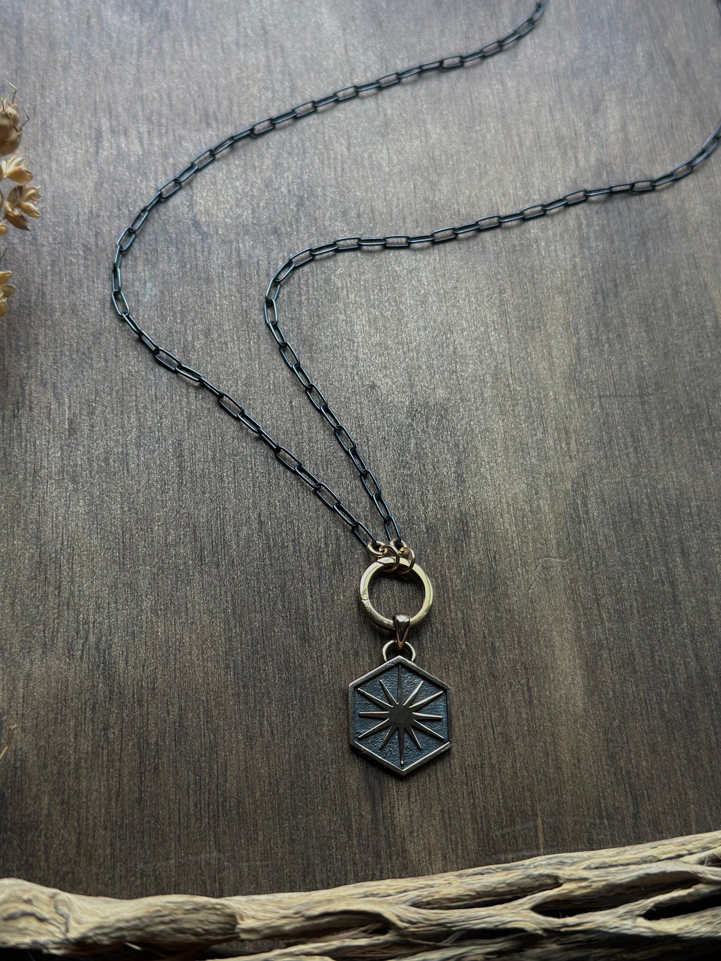 Charm/Ring Keeper Necklace with Starburst Pendant