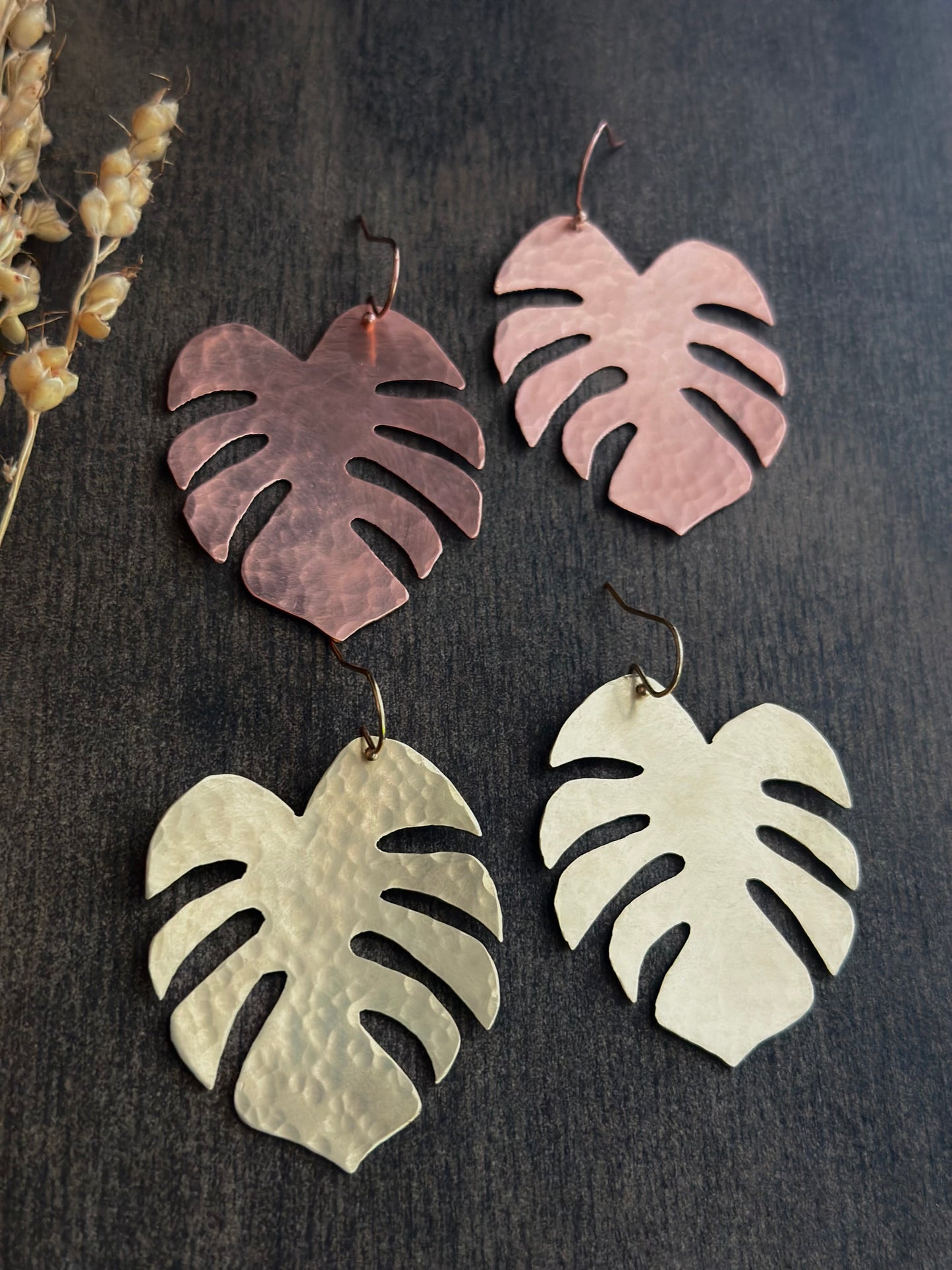 Handsawn Monstera Earrings