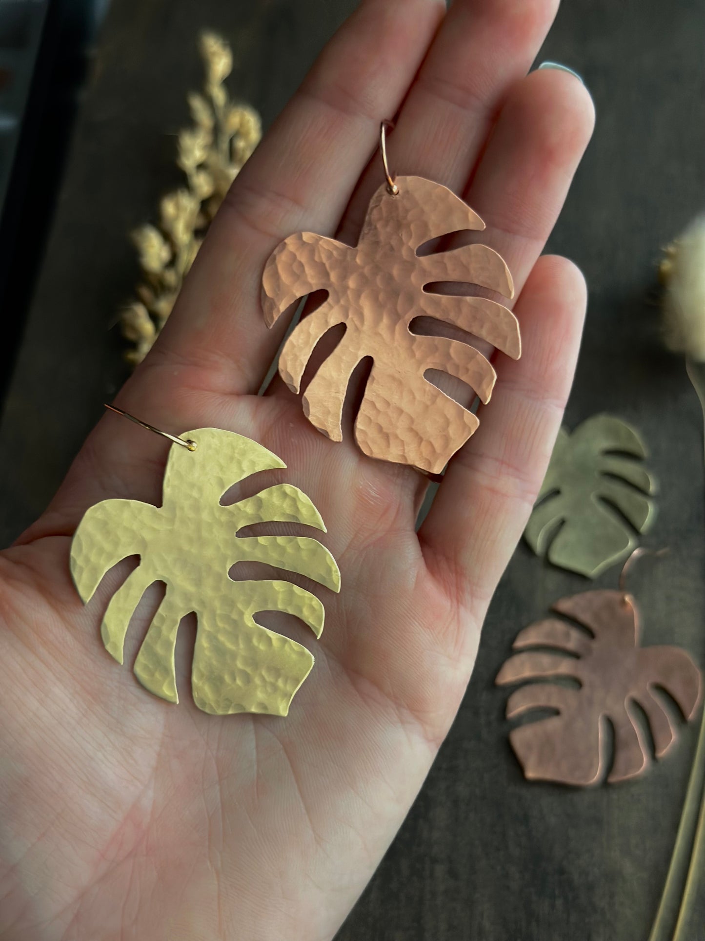 Handsawn Monstera Earrings