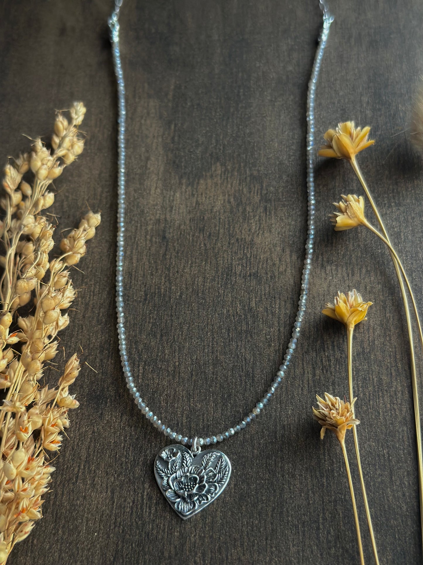 Moonstone Peony Heart Necklace