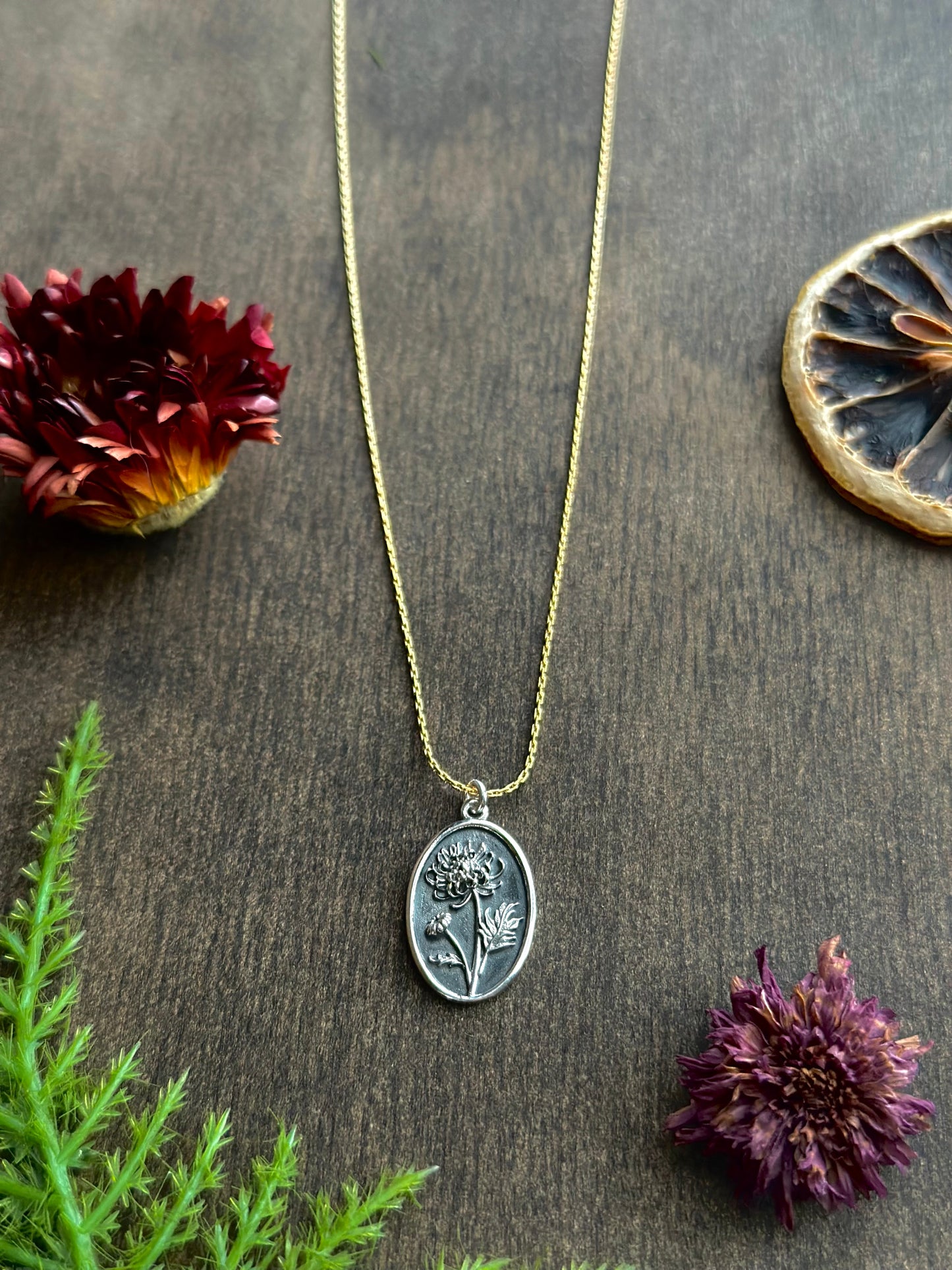 Chrysanthemum Flower Necklace - November Birth Flower