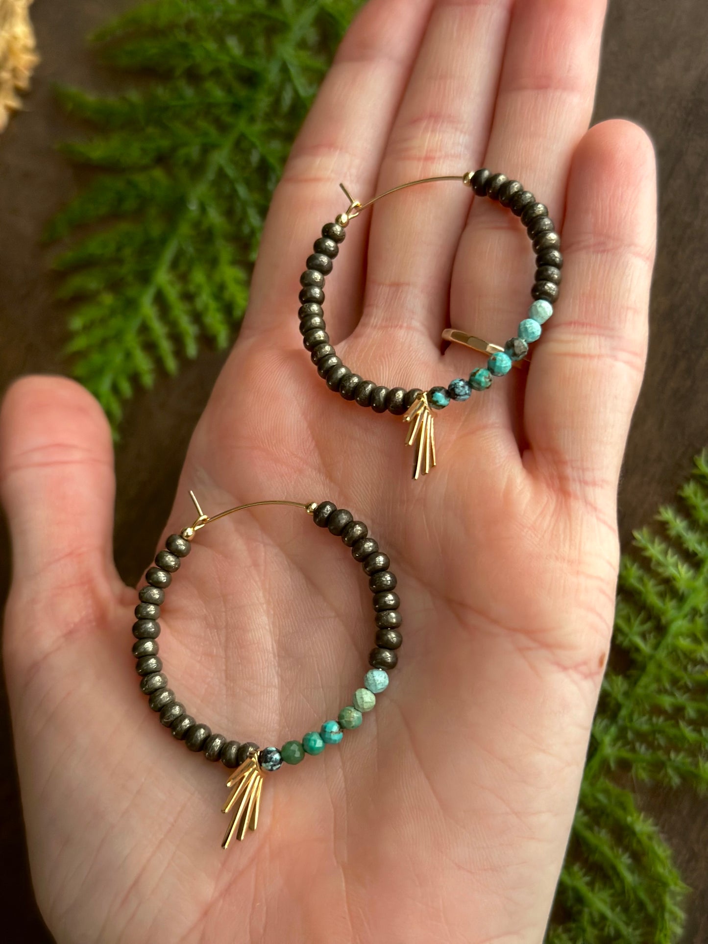 Turquoise & Pyrite Spiked Hoops