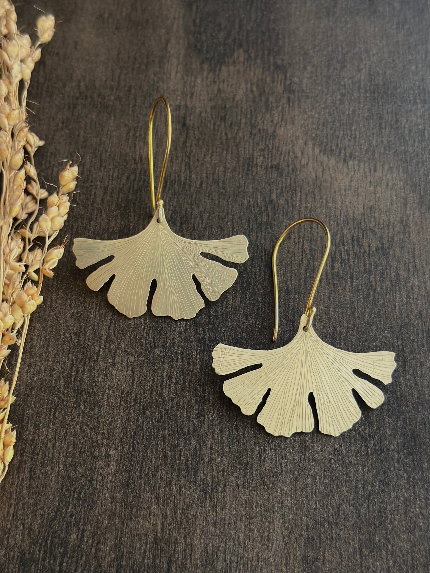 Handsawn Gingko Drop Earrings
