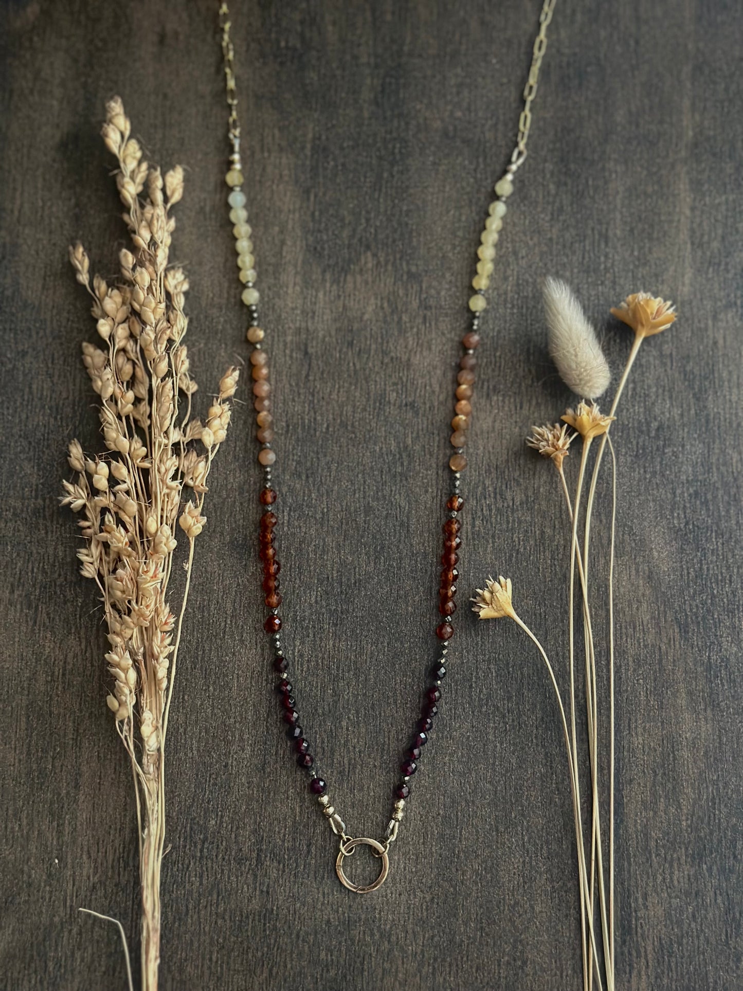 Mixed Gemstone Charm/Ring Keeper Necklace