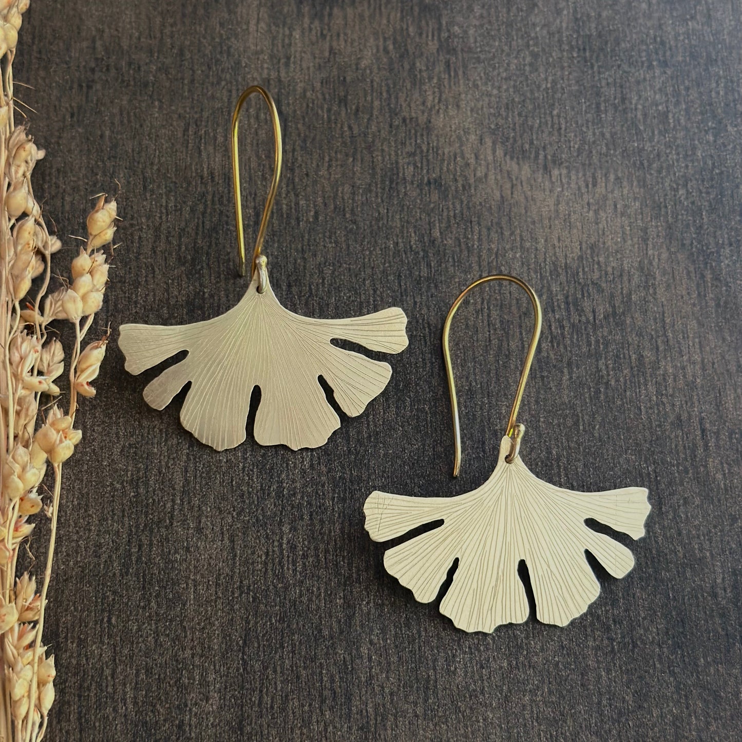 Handsawn Gingko Drop Earrings