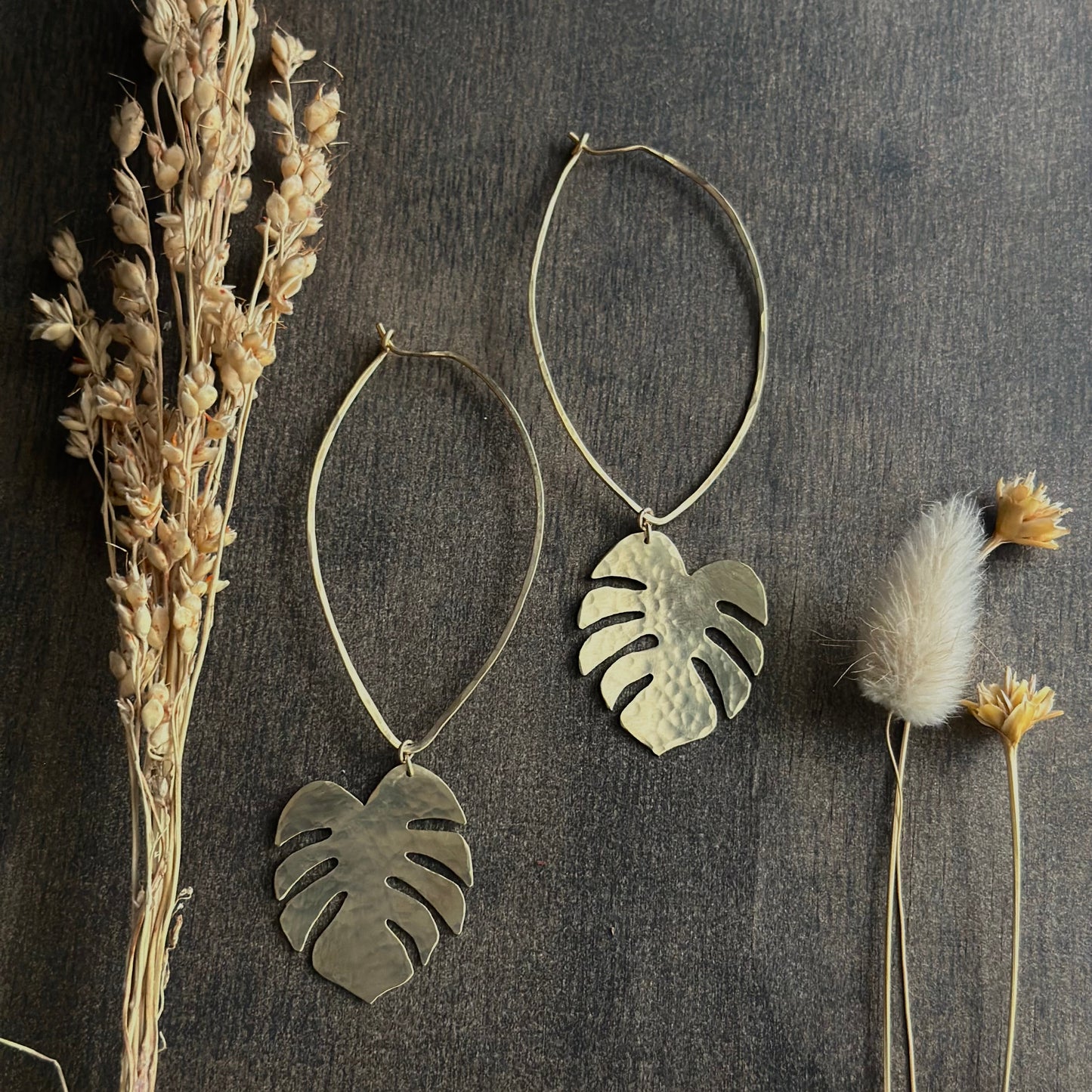 Handsawn Monstera Drop Earrings