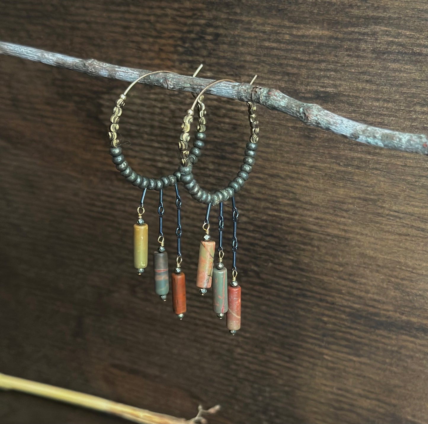 Picasso Jasper & Pyrite Fringe Hoops