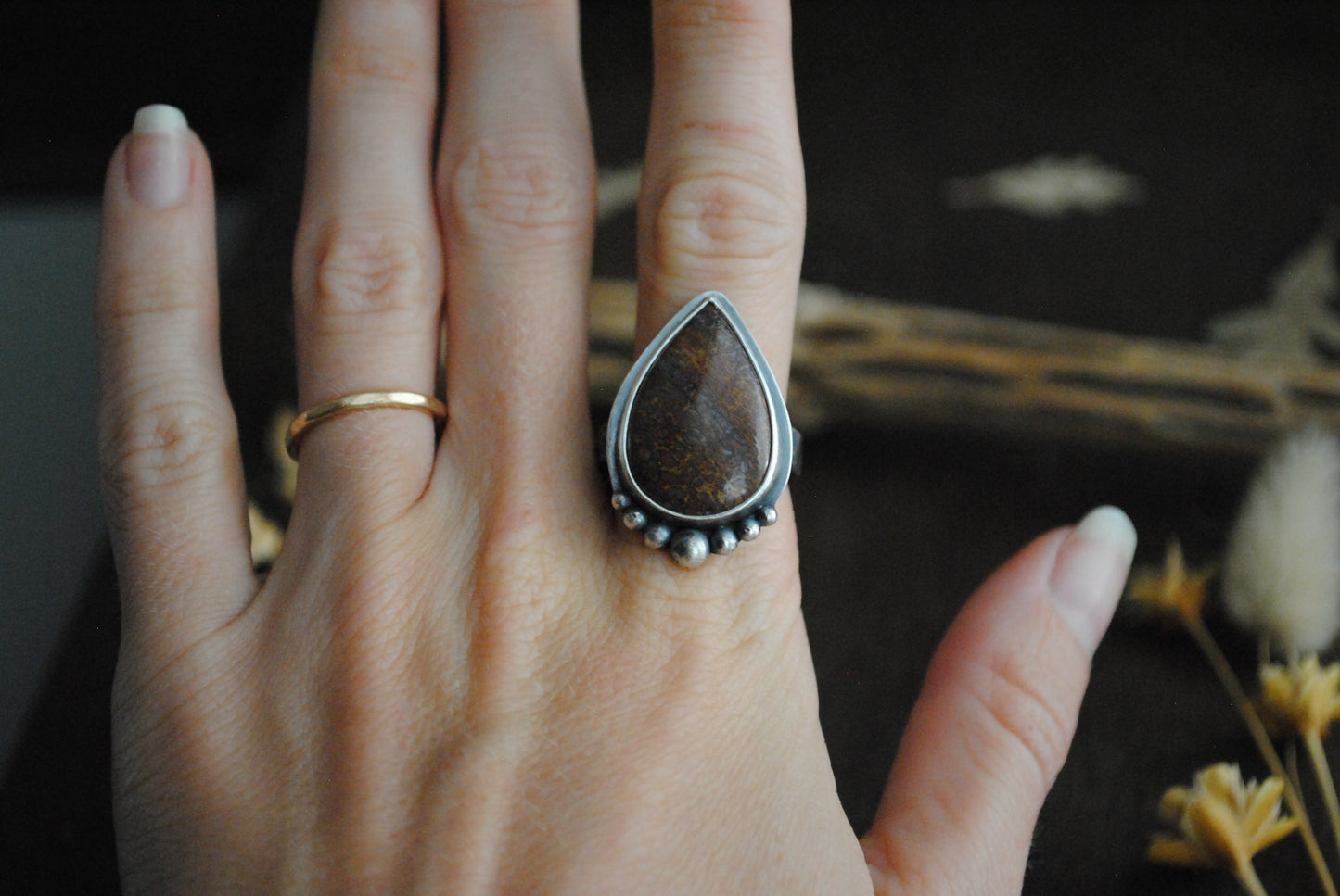 Agatized Dinosaur Bone Ring - Size 7.5