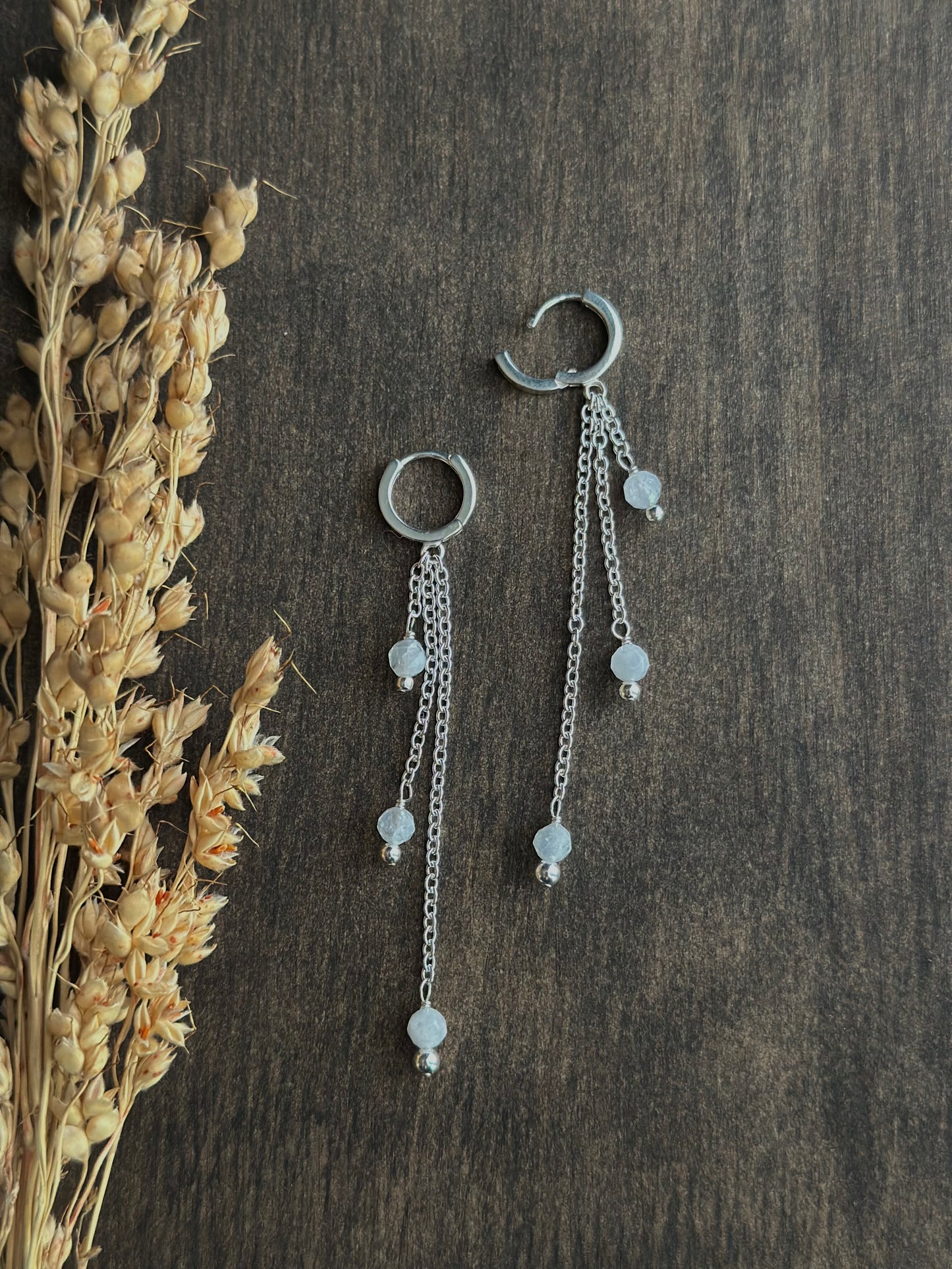 Moonstone Dangle Huggie Hoop