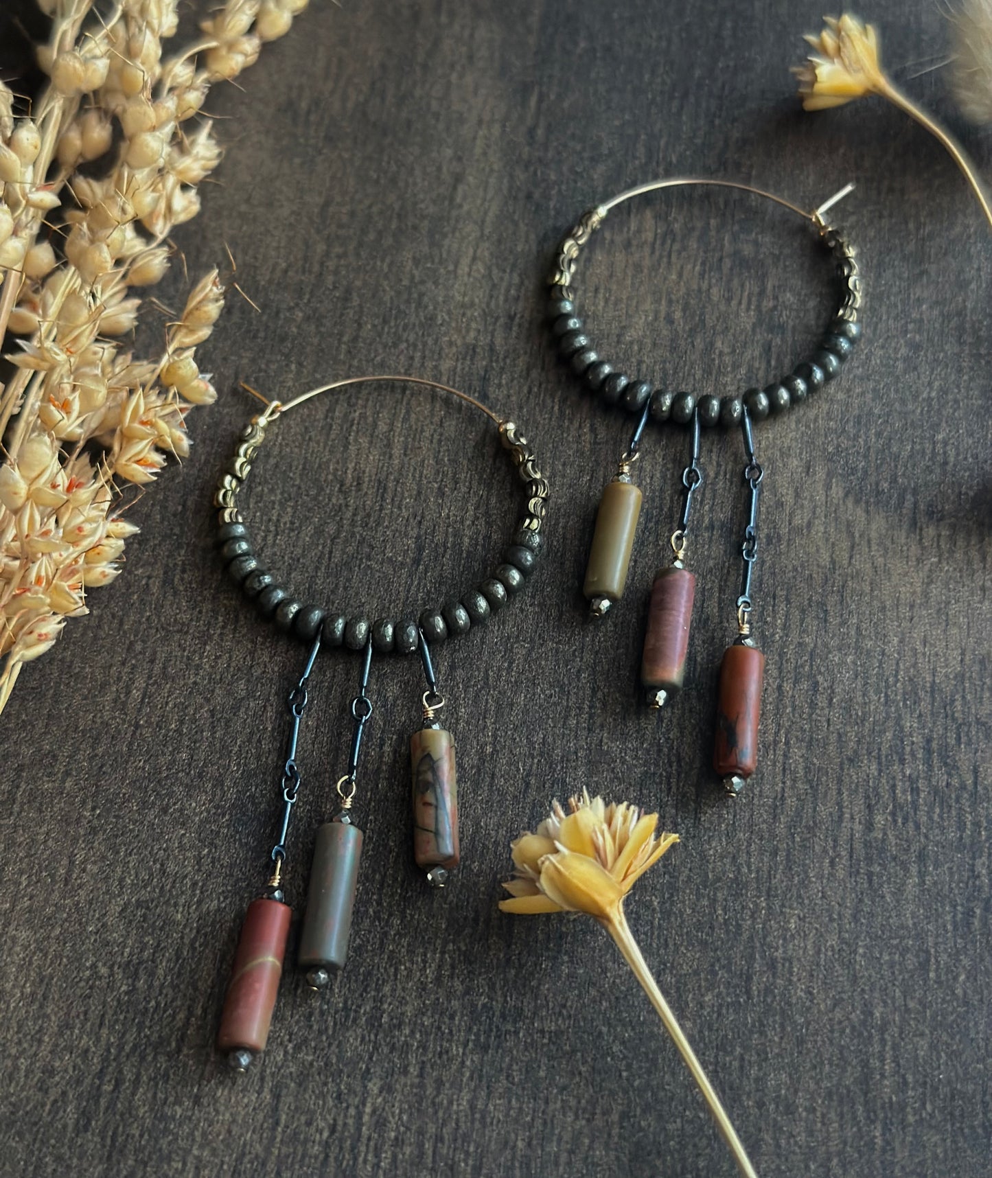 Picasso Jasper & Pyrite Fringe Hoops