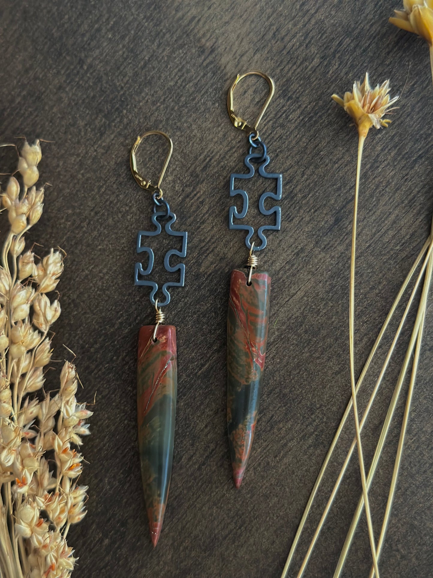 Red Creek Jasper Puzzle Point Earrings