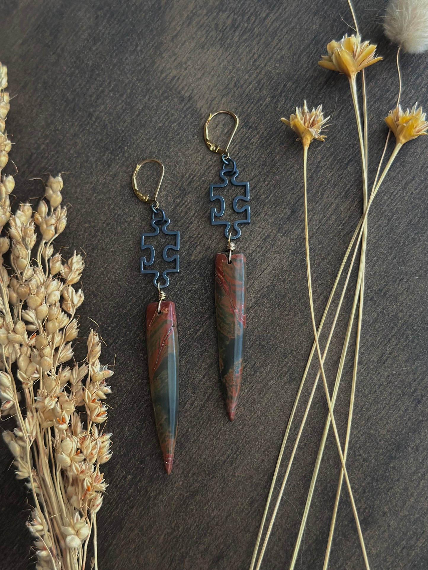 Red Creek Jasper Puzzle Point Earrings