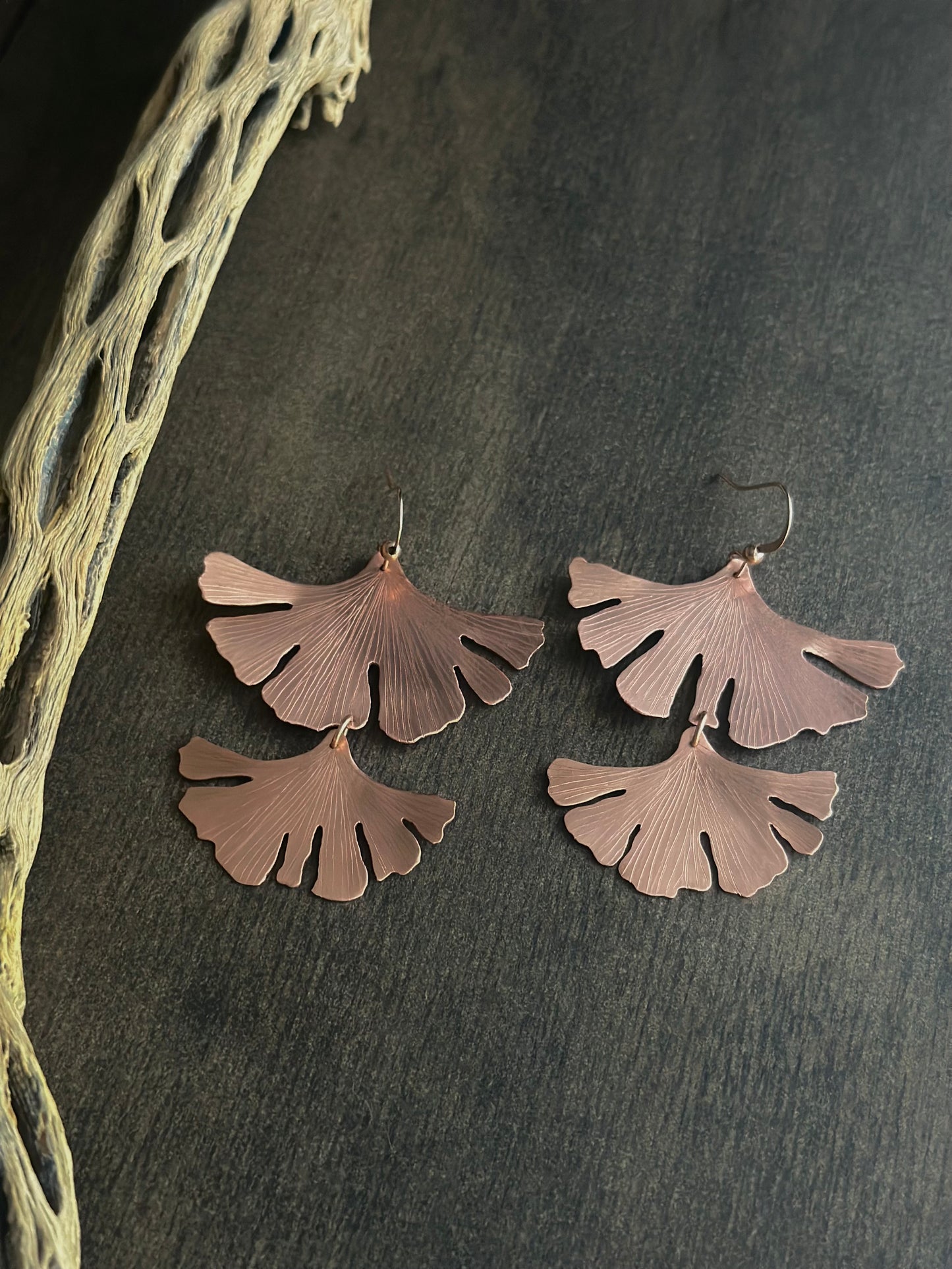 Handsawn Double Gingko Earrings