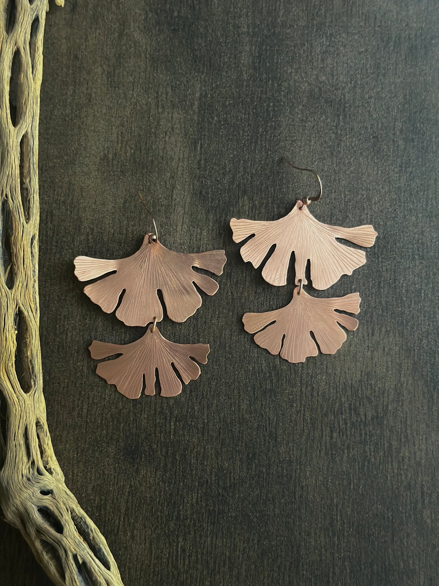 Handsawn Double Gingko Earrings