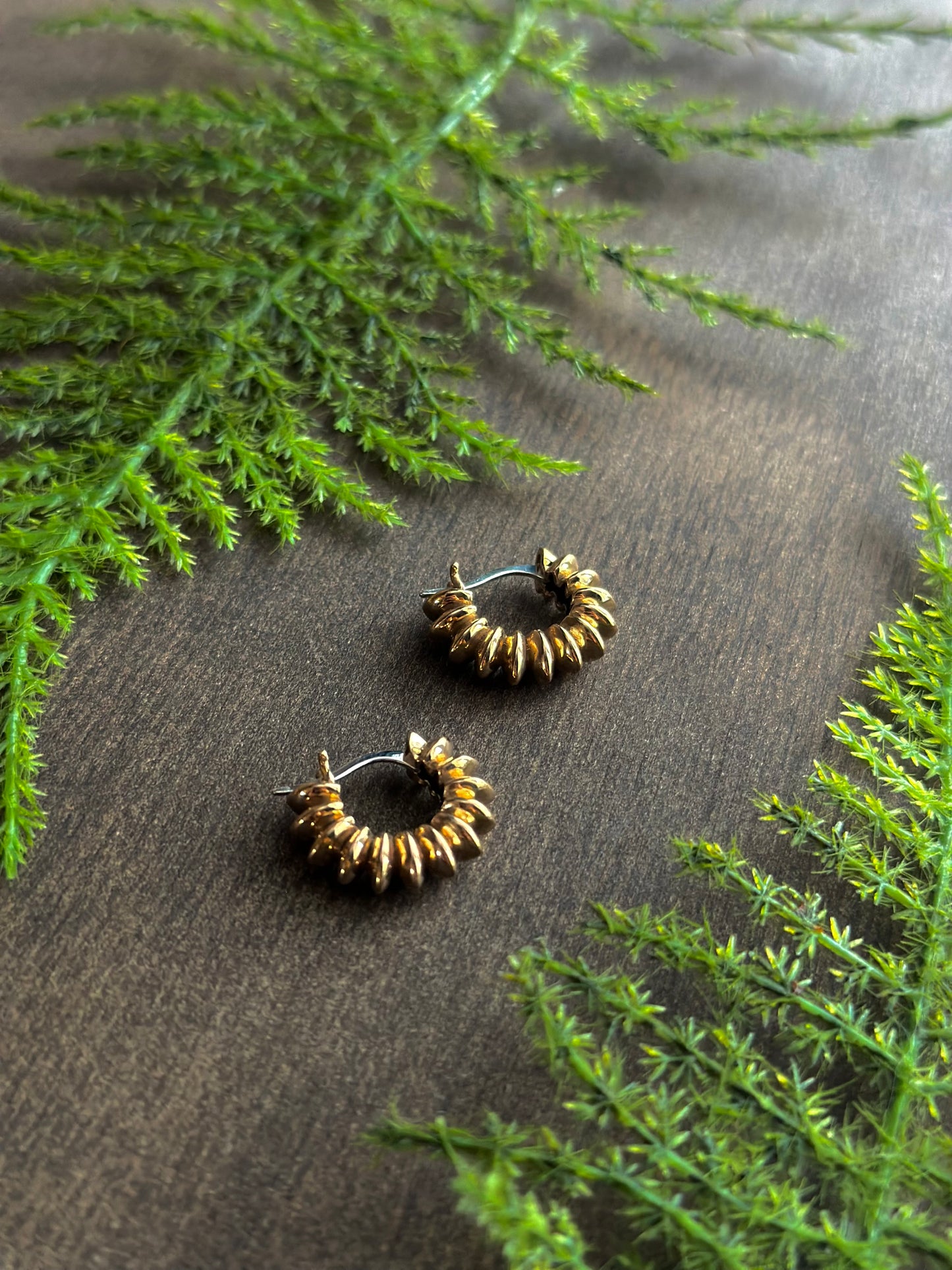 Bronze Ridged Huggie Hoop