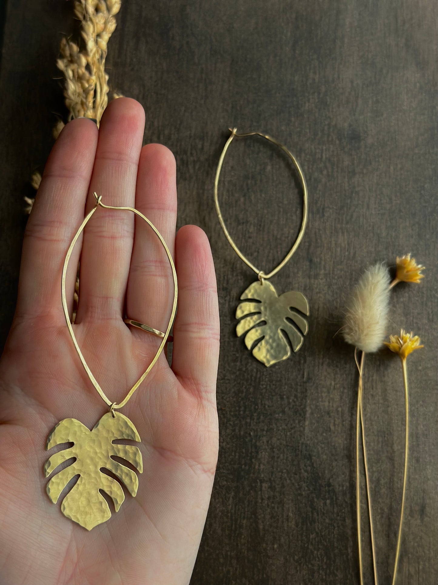 Handsawn Monstera Drop Earrings