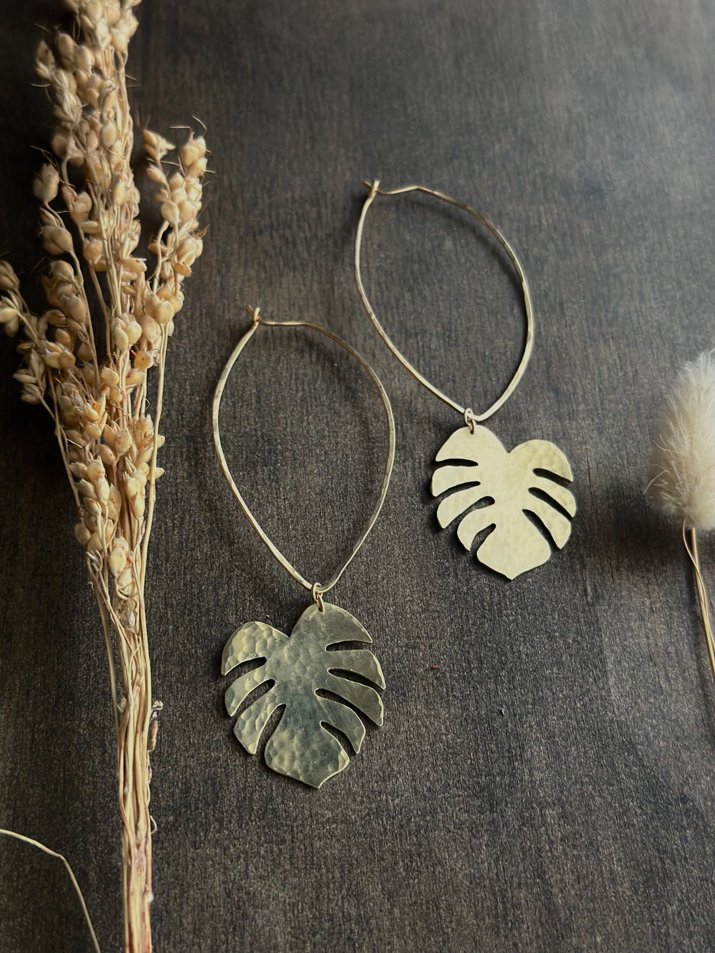 Handsawn Monstera Drop Earrings