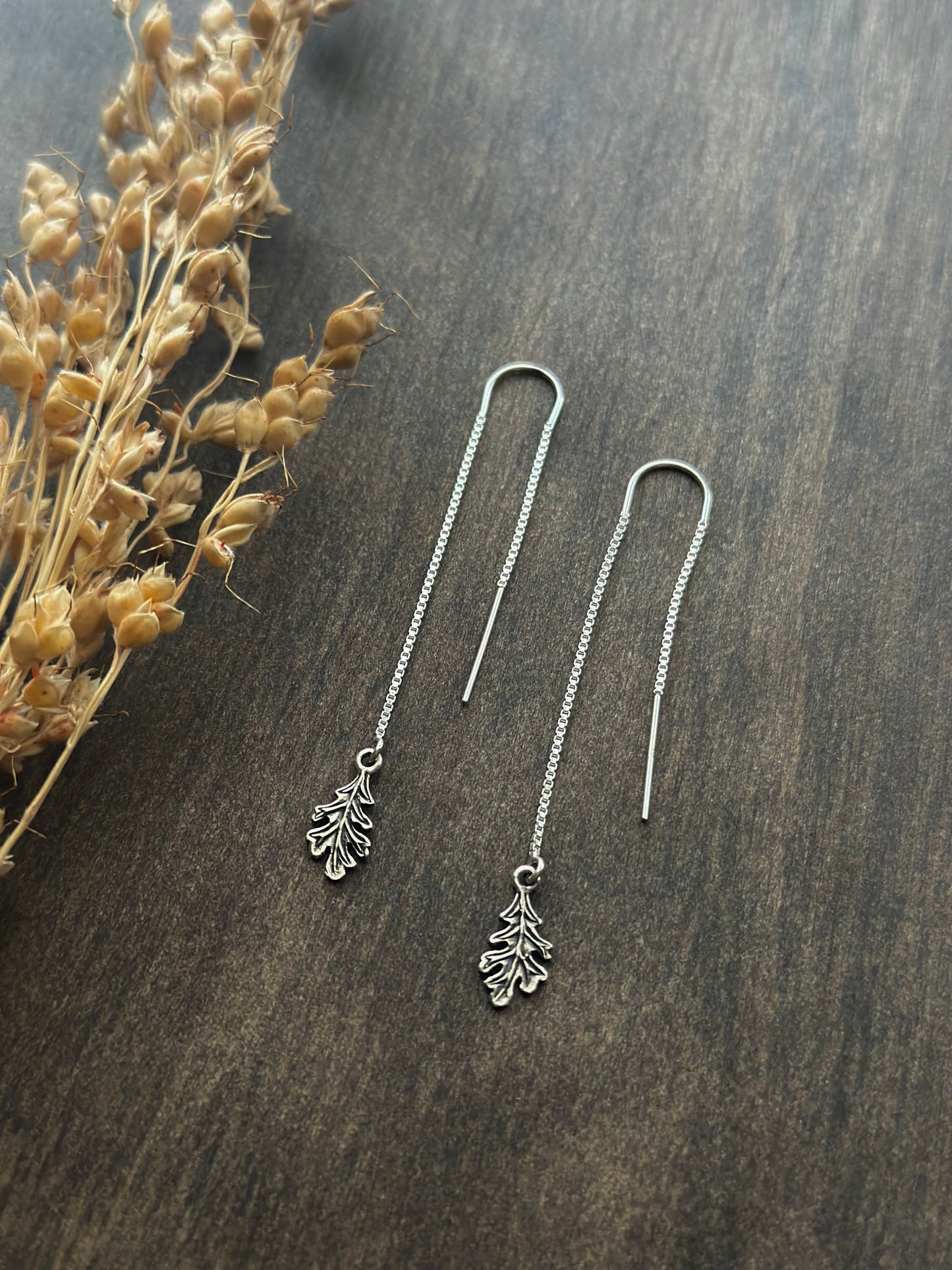 Oak Leaf Threader Earrings