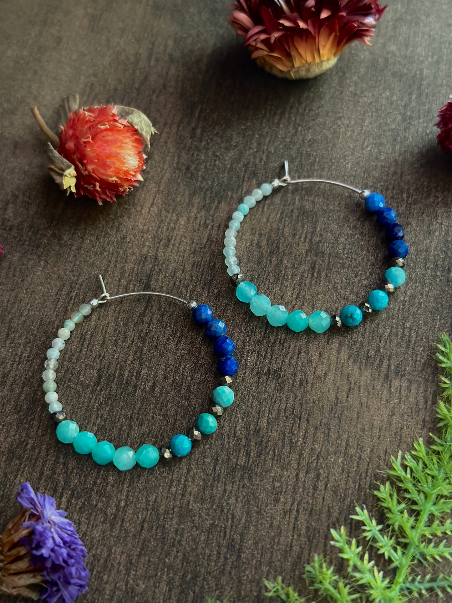 Lapis, Turquoise & Amazonite Hoops