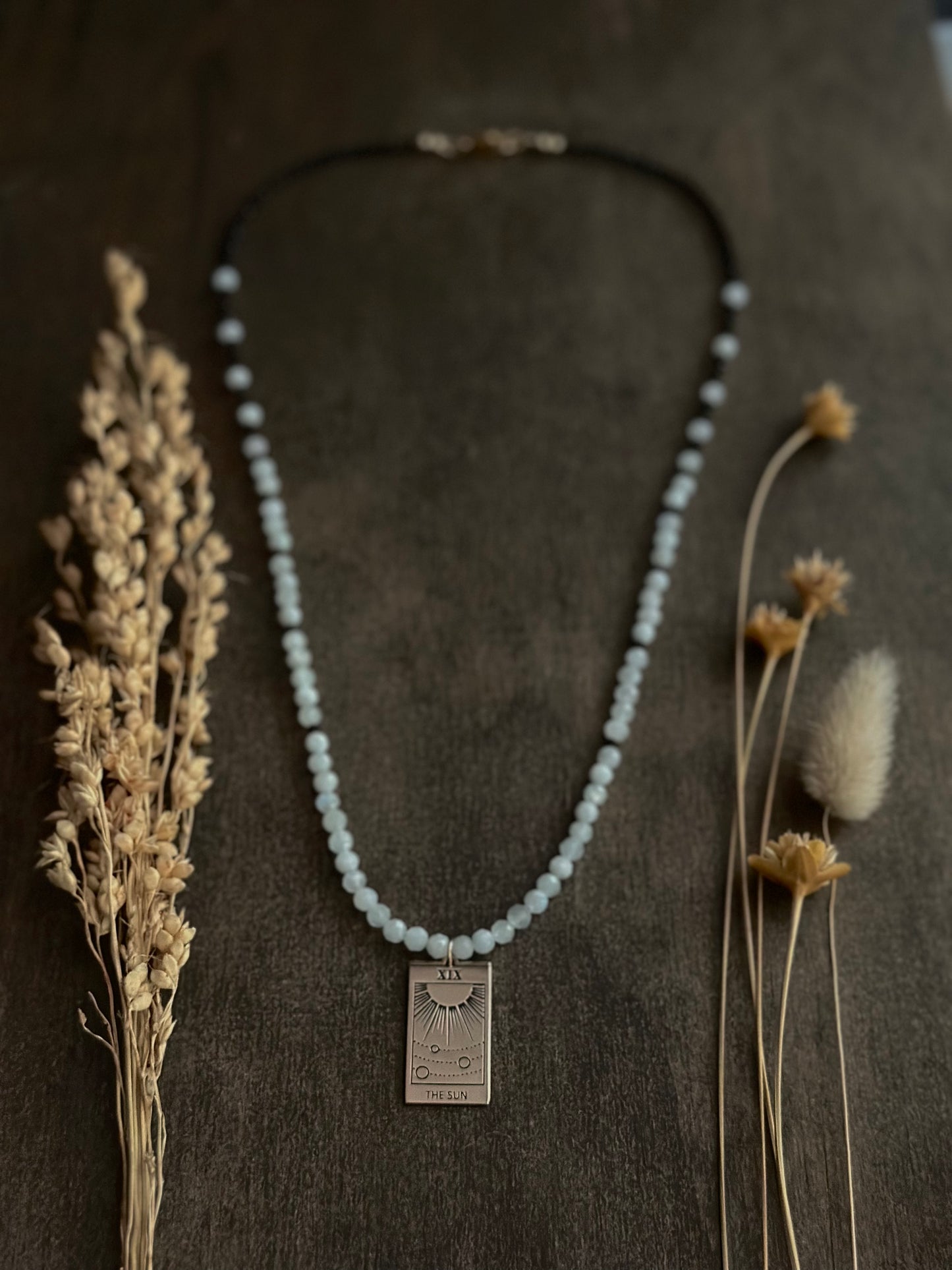 Moonstone & Black Spinel Sun Tarot Necklace