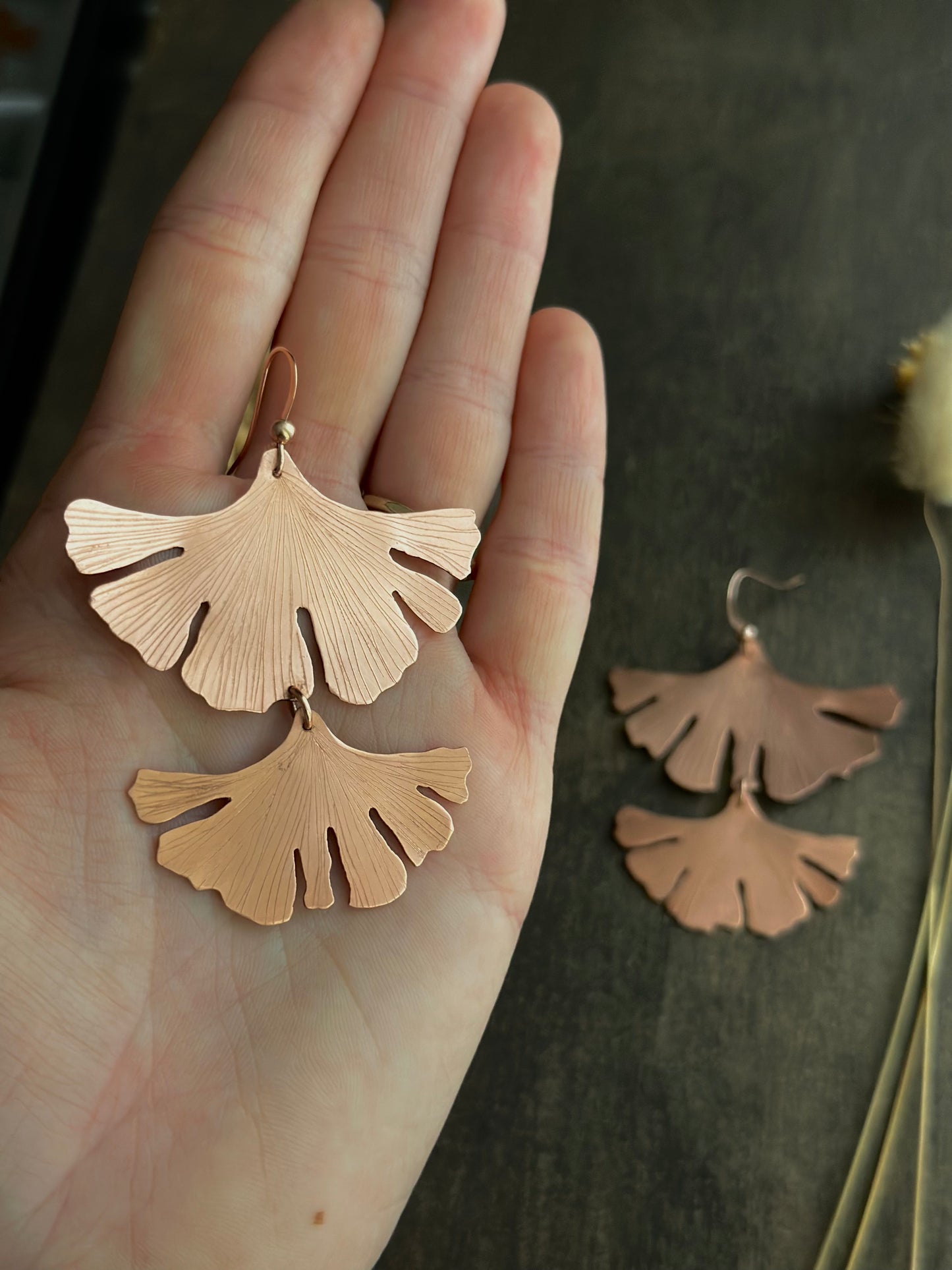 Handsawn Double Gingko Earrings