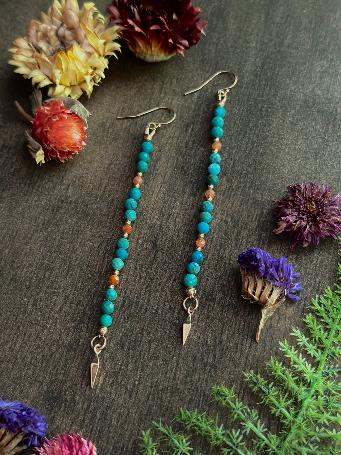 Turquoise & Sunstone Drop Earrings