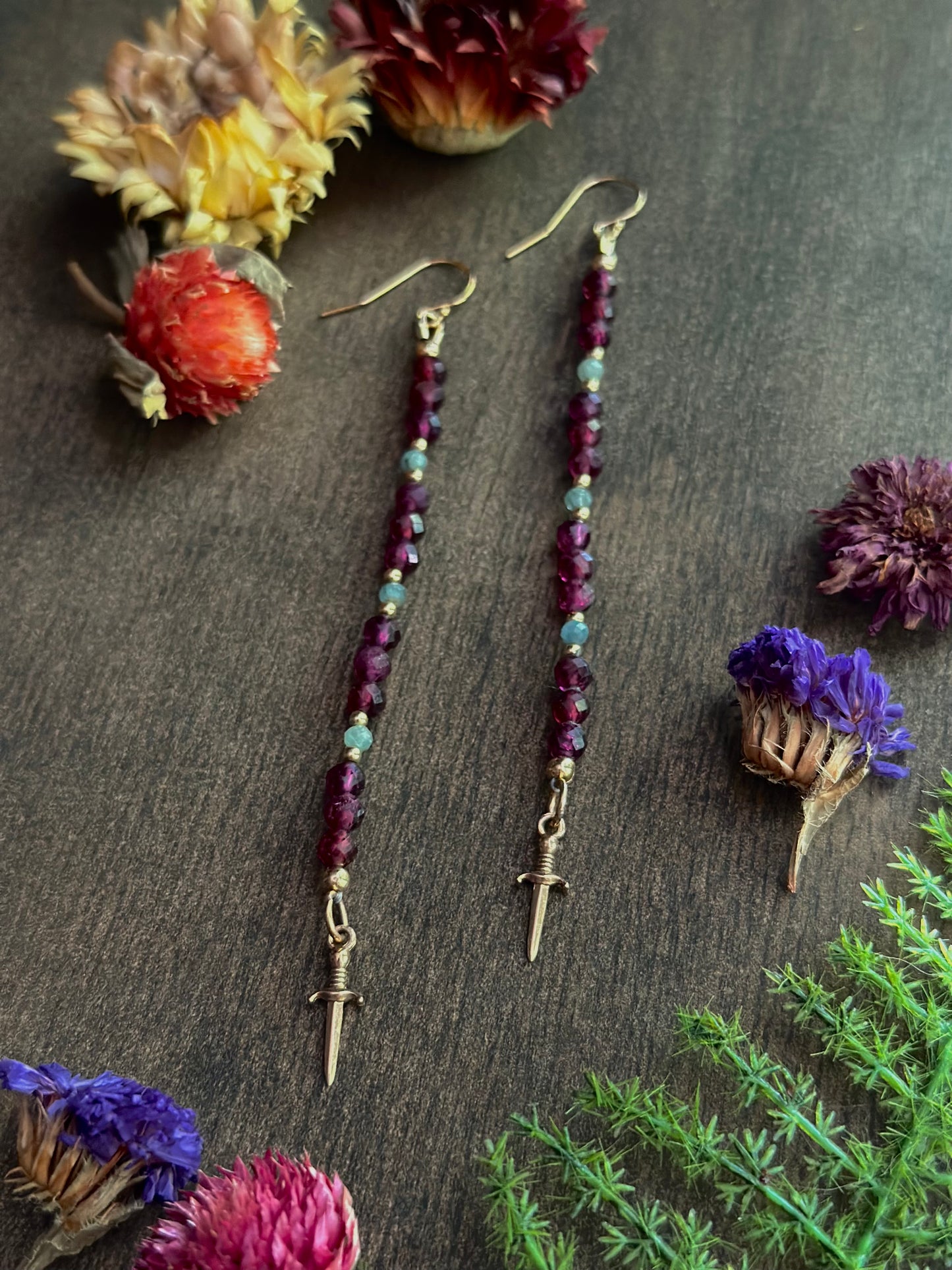 Purple Garnet & Kyanite Drop Earrings