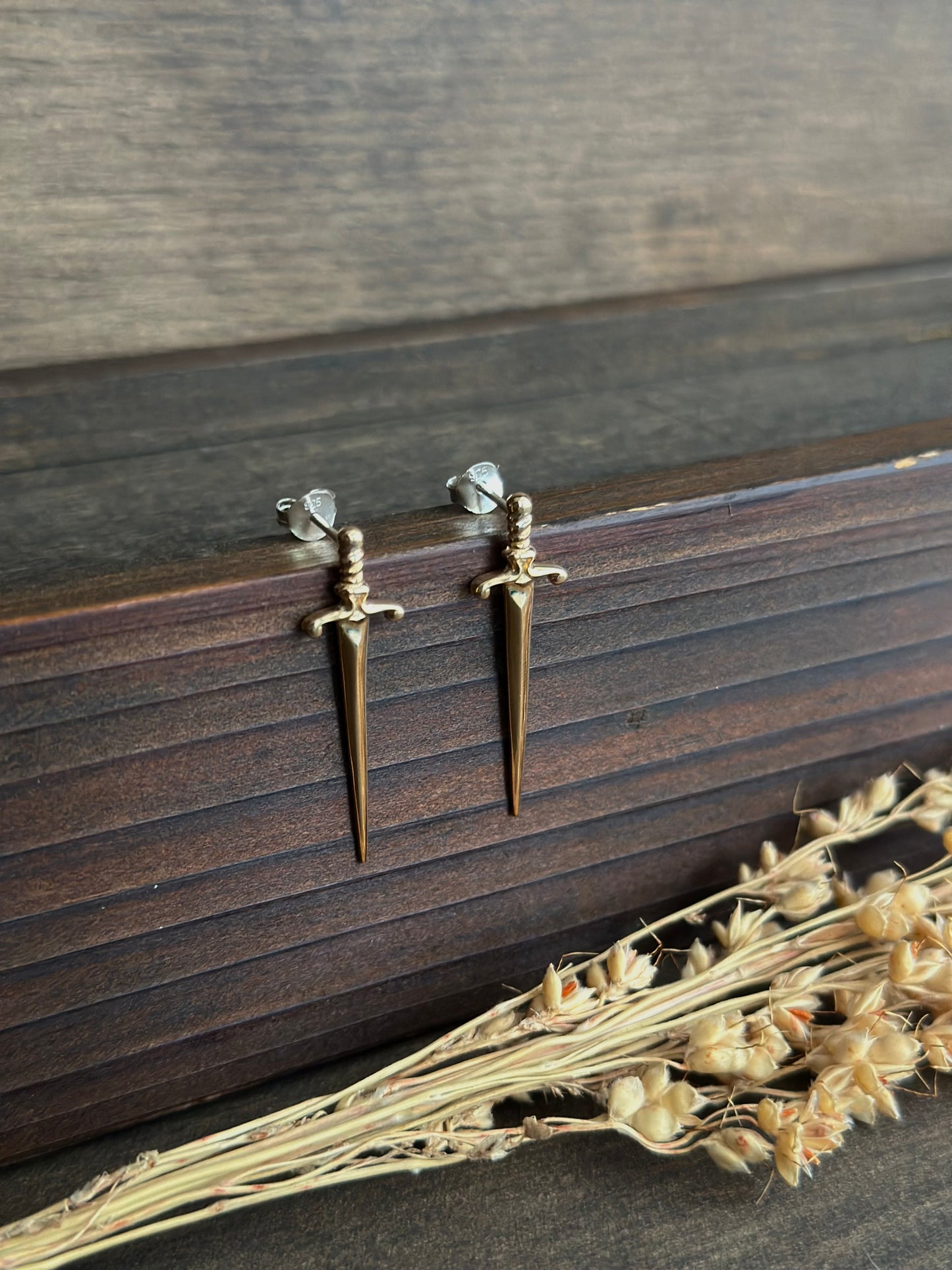 Bronze Dagger Stud Earrings