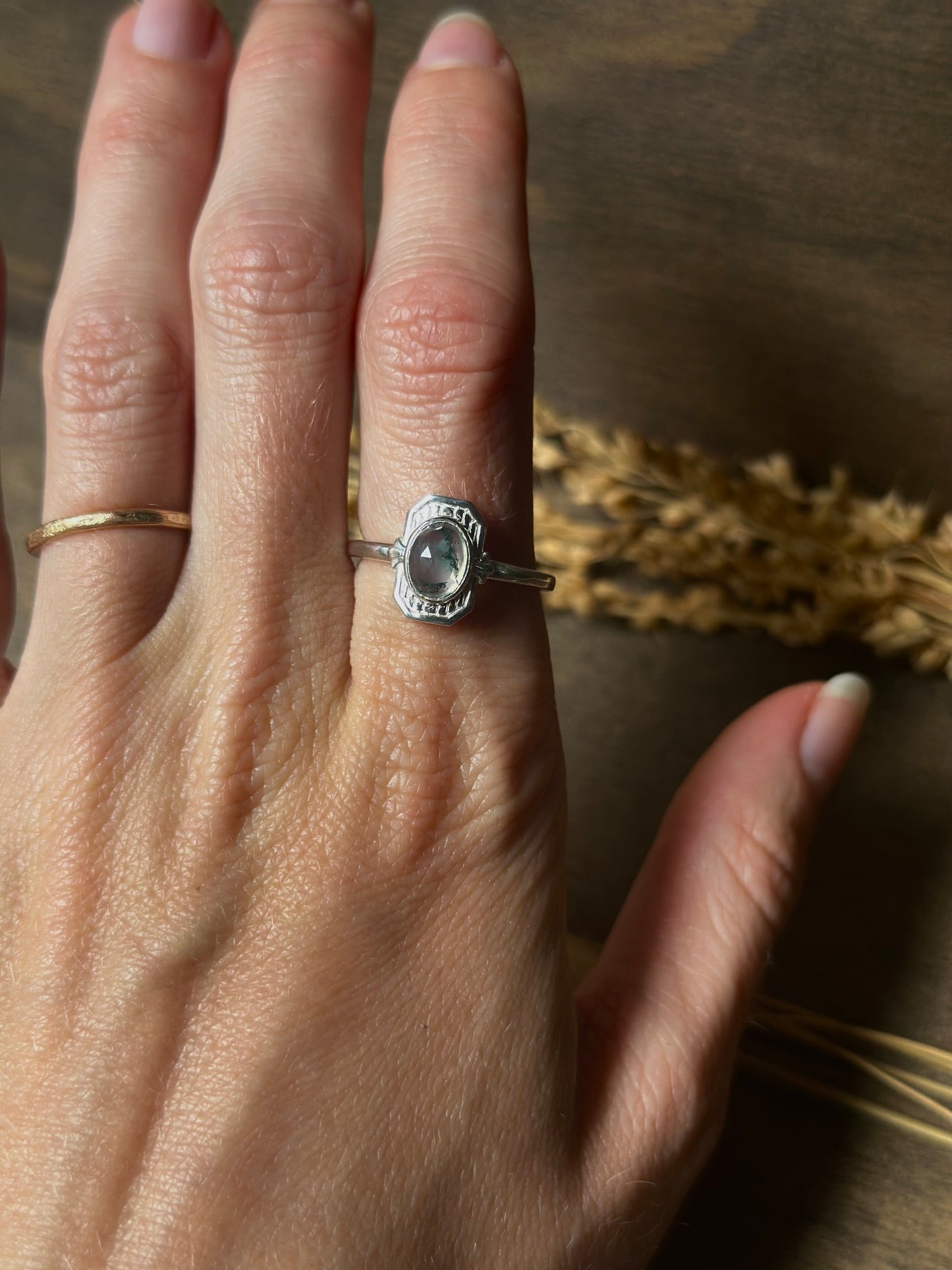 Moss Agate Oval Ring (size 7)
