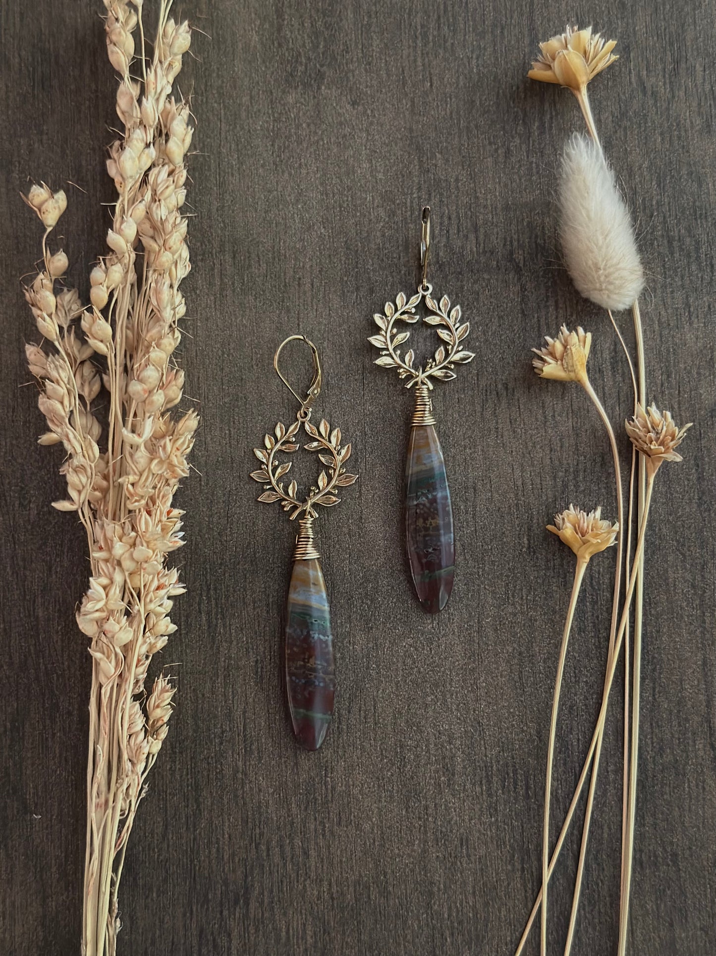 Ocean Jasper Laurel Wreath Earrings