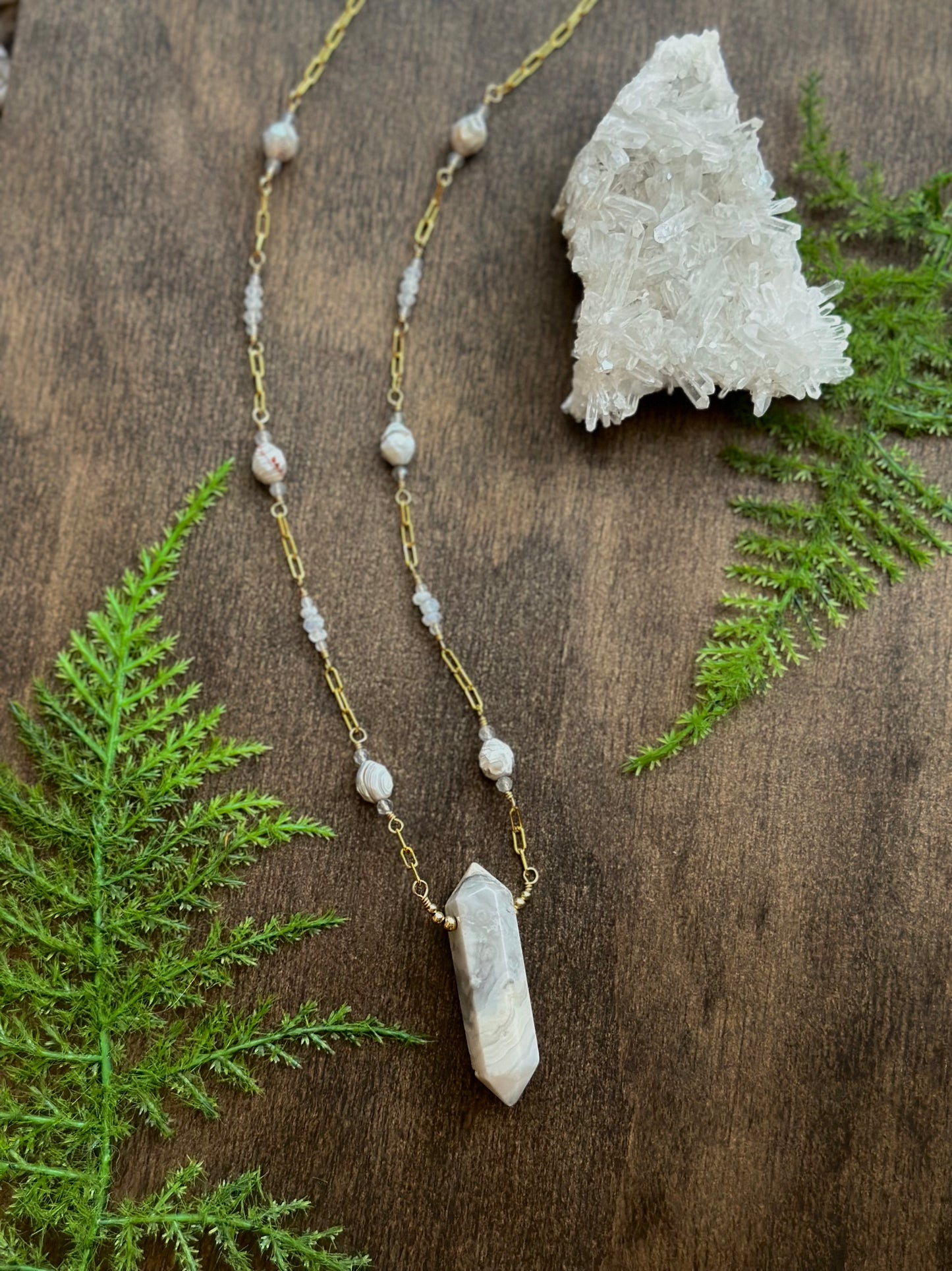 Crazy Lace Agate, Moonstone, & Labradorite Necklace