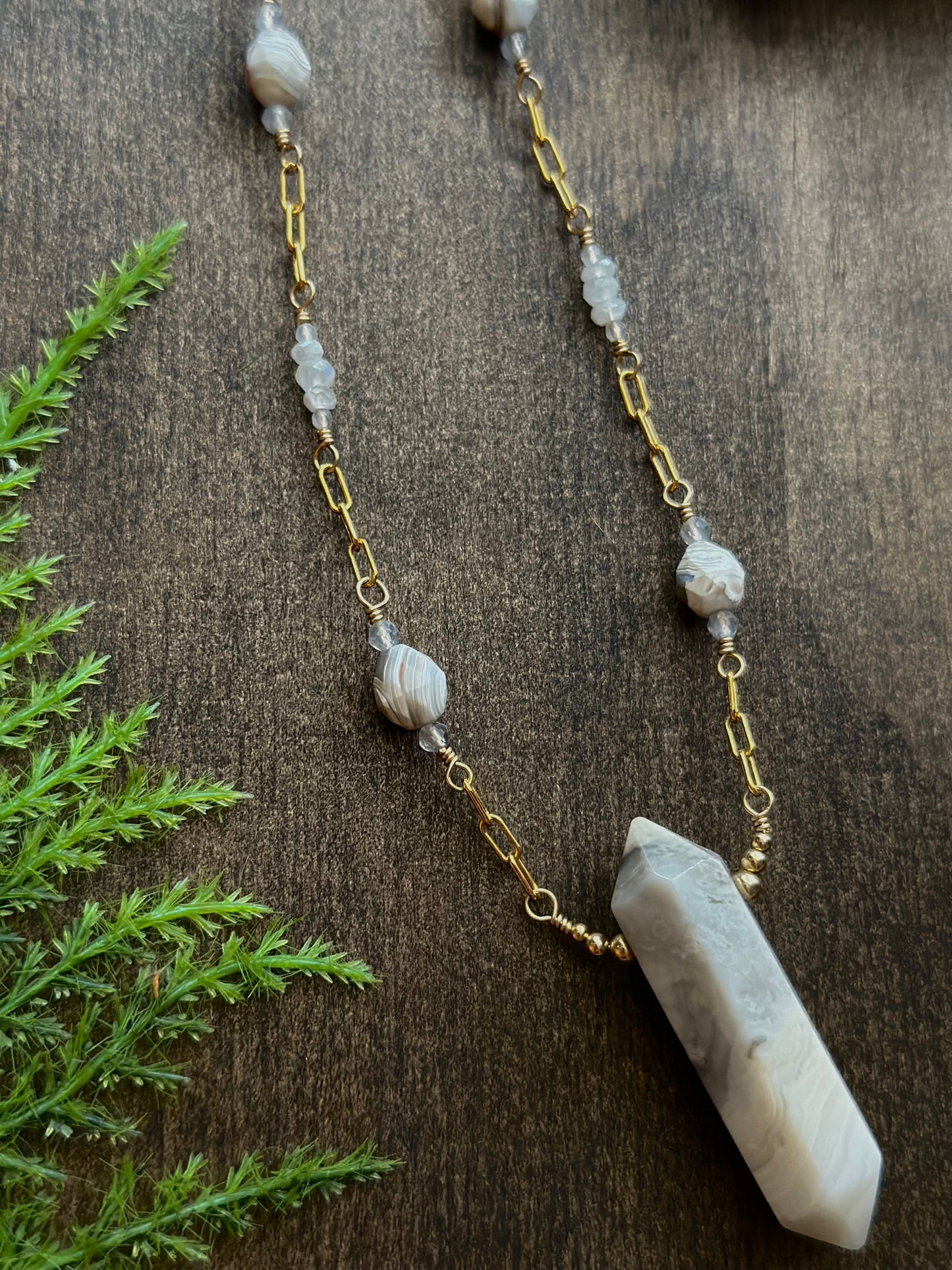 Crazy Lace Agate, Moonstone, & Labradorite Necklace