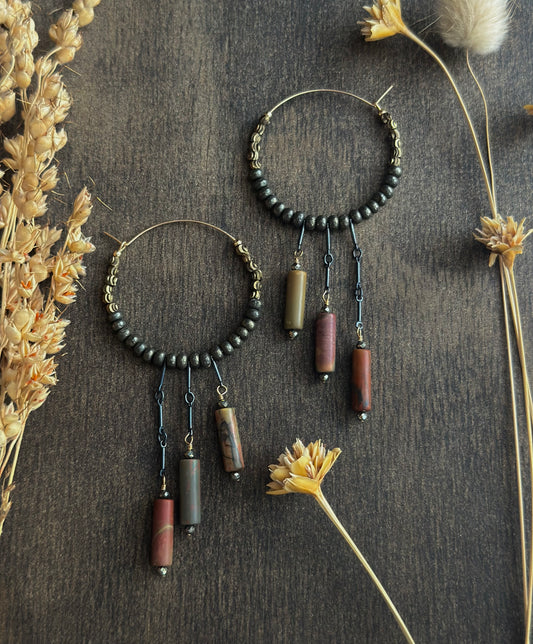 Picasso Jasper & Pyrite Fringe Hoops