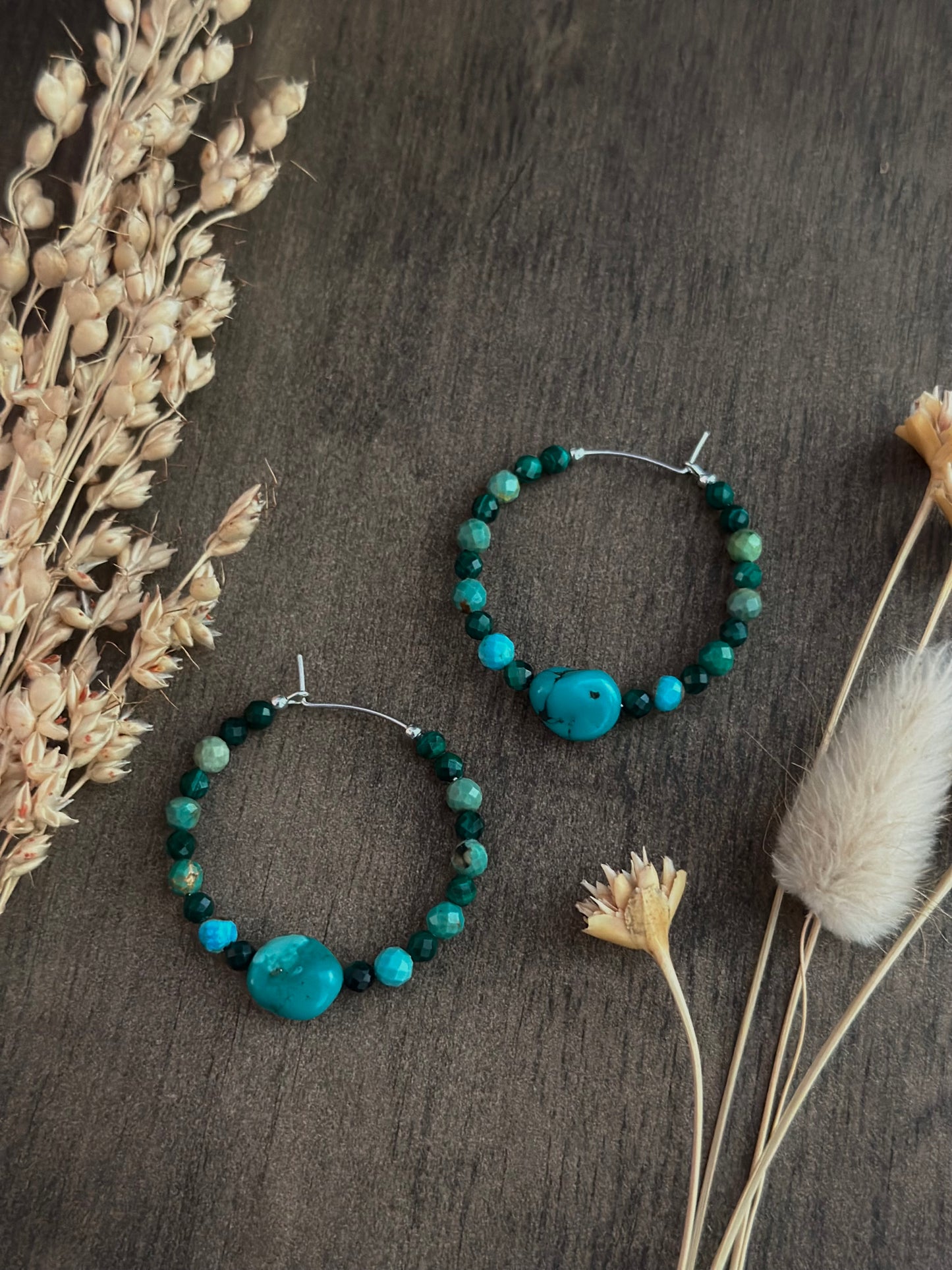 Turquoise & Malachite Hoop Earrings