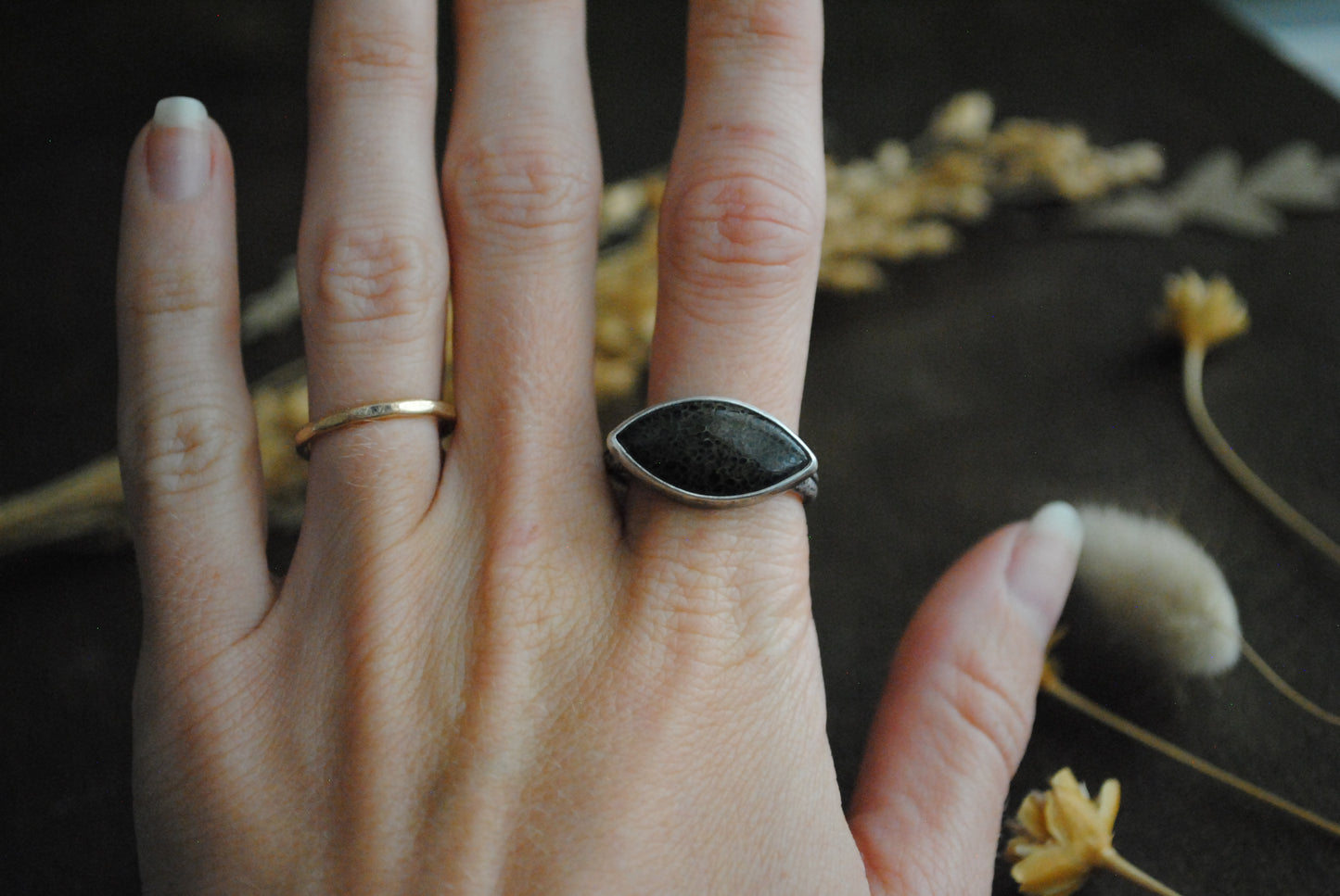 Agatized Dinosaur Bone Ring - Size 8.25