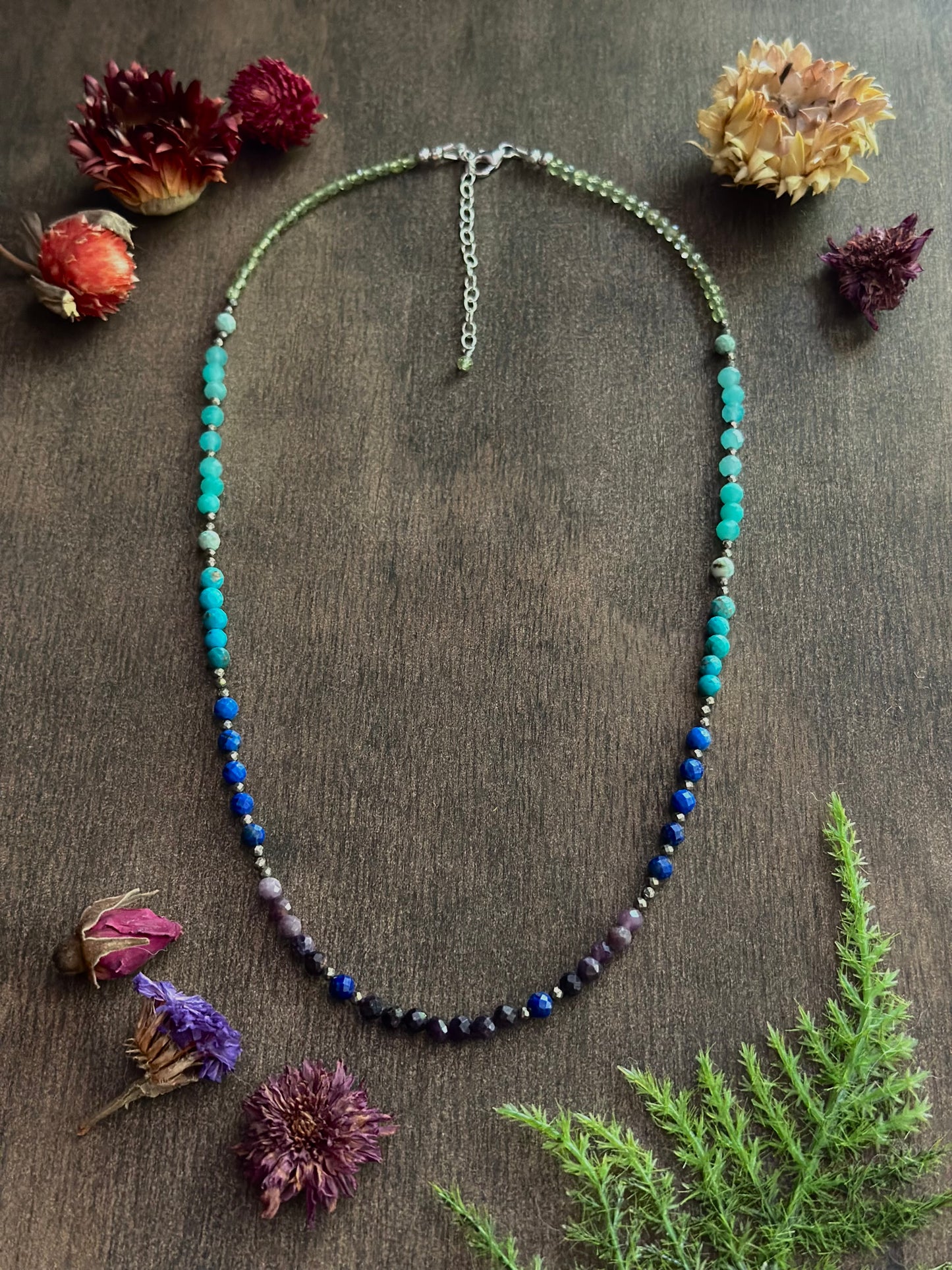 Purple Opal, Lapis, Turquoise, Amazonite, Peridot & Pyrite Necklace