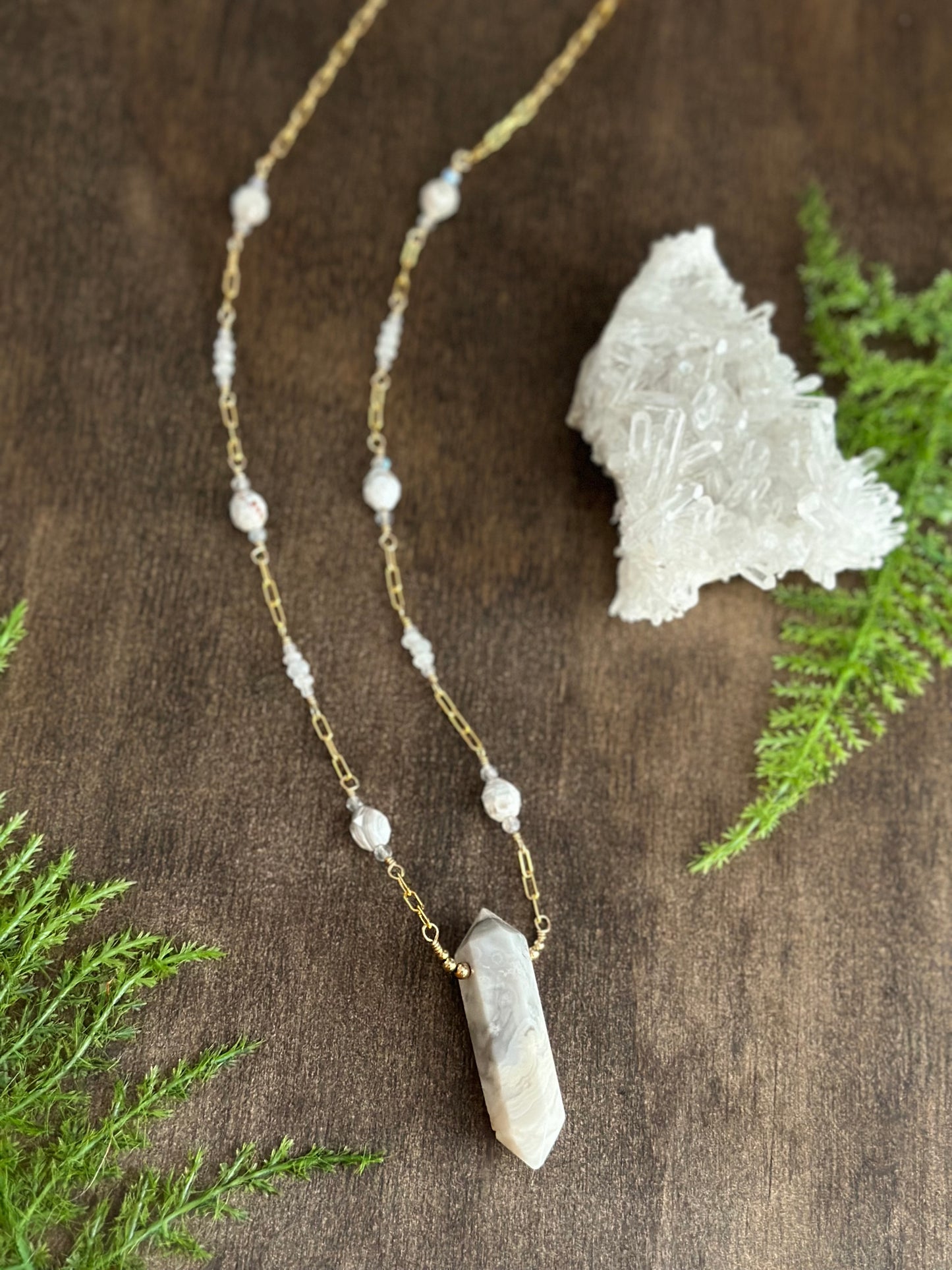 Crazy Lace Agate, Moonstone, & Labradorite Necklace