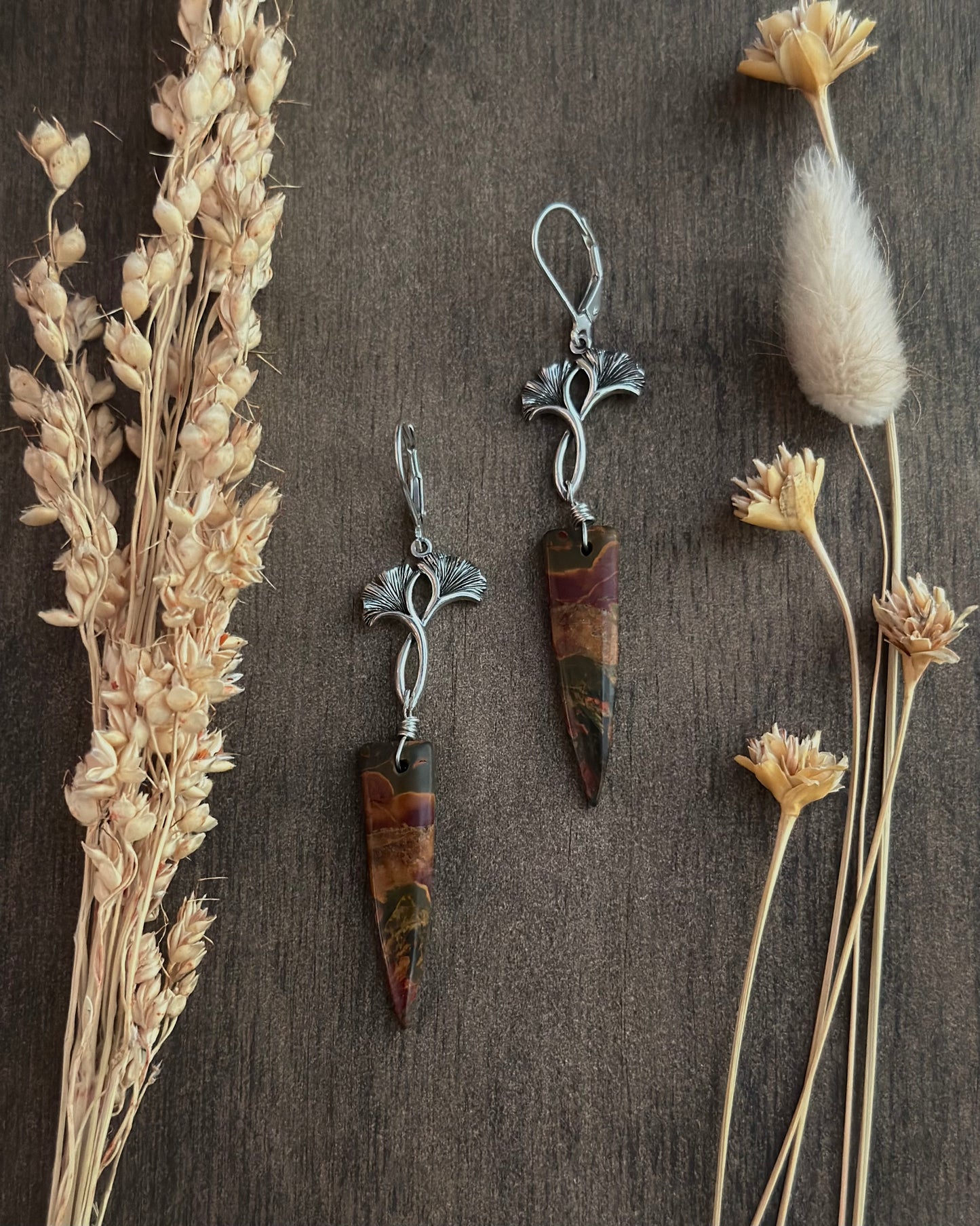 Red Creek Jasper Gingko Earrings