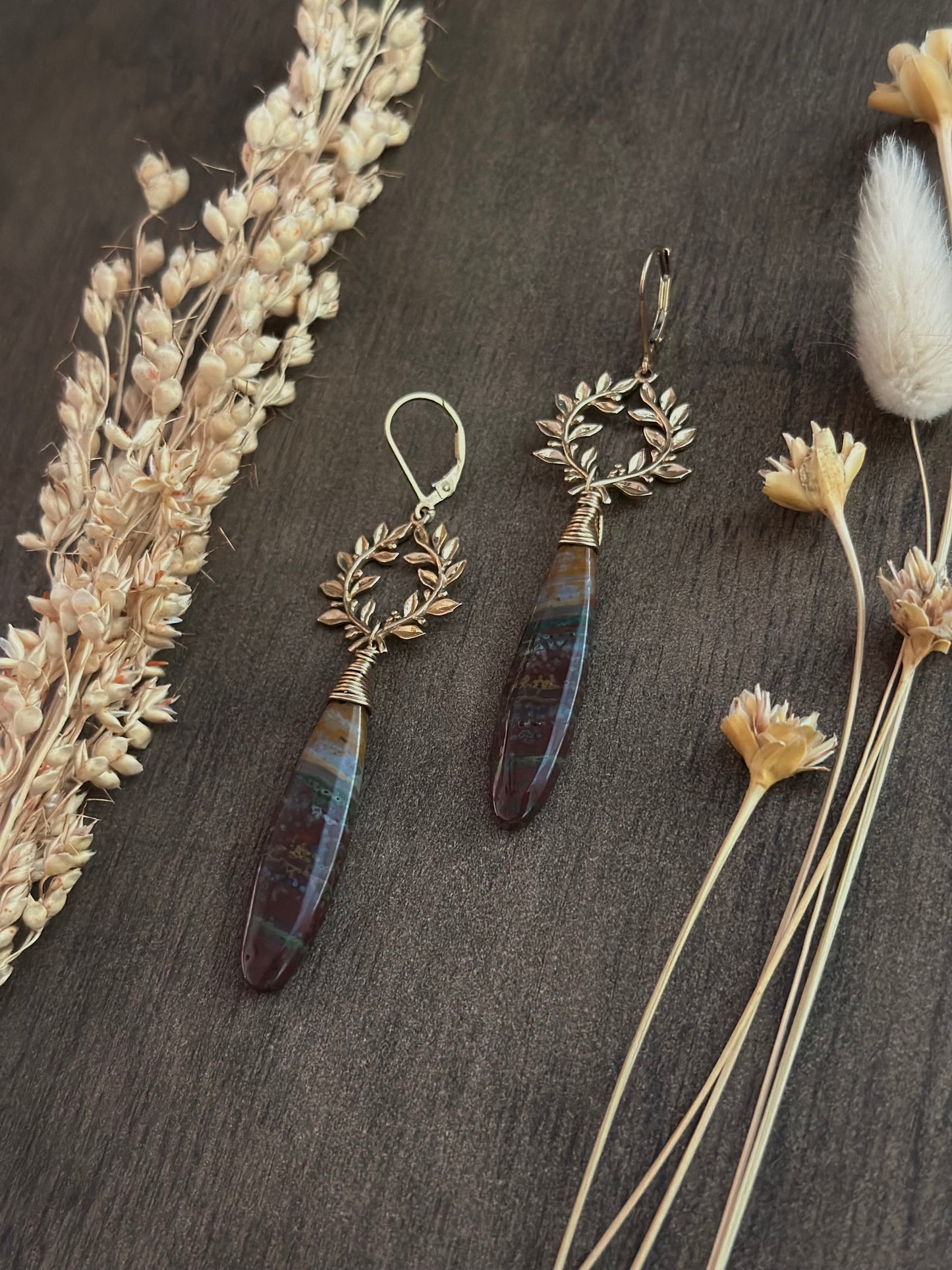 Ocean Jasper Laurel Wreath Earrings