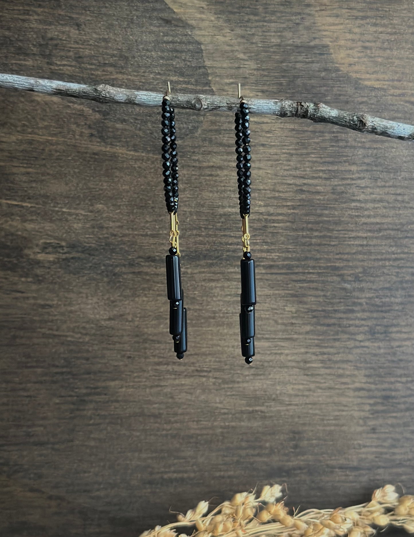 Black Spinel & Onyx Fringe Hoops